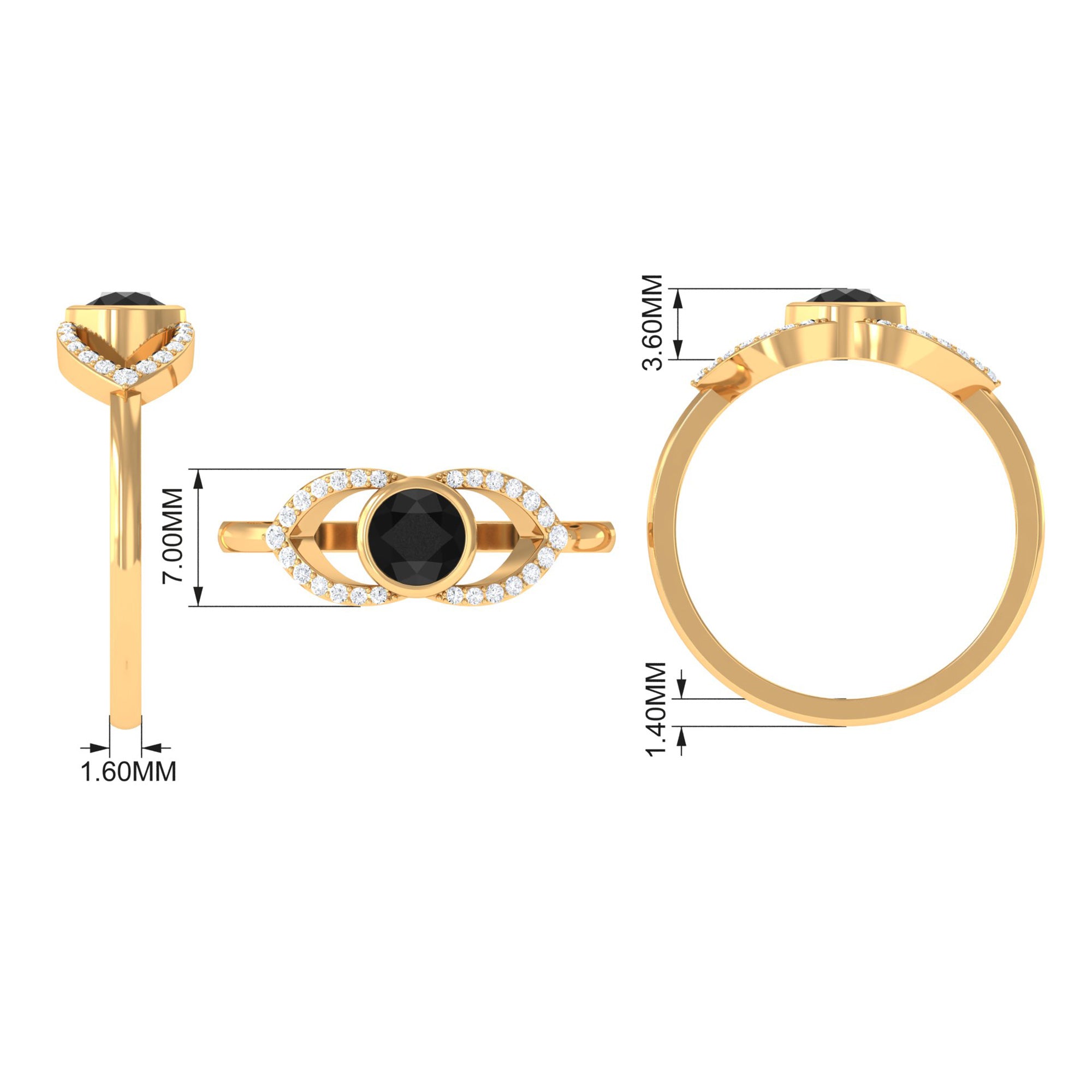 Bezel Set Solitaire Black Spinel and Diamond Ring in Split Shank AAA - Rosec Jewels