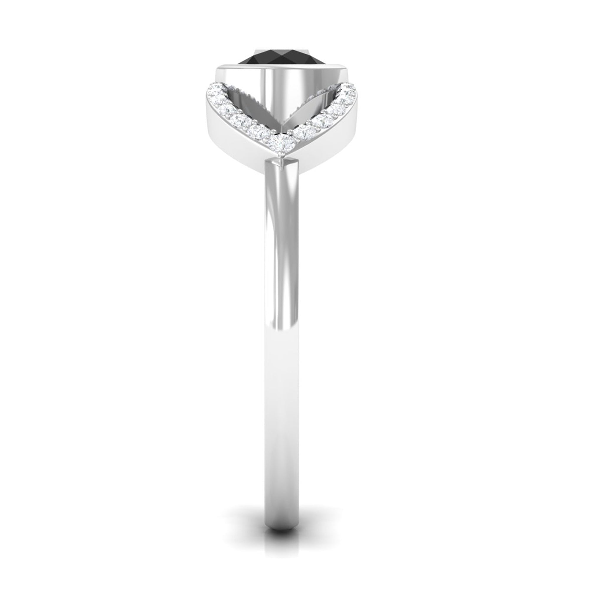 Bezel Set Solitaire Black Spinel and Diamond Ring in Split Shank AAA - Rosec Jewels