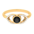 Bezel Set Solitaire Black Spinel and Diamond Ring in Split Shank AAA - Rosec Jewels