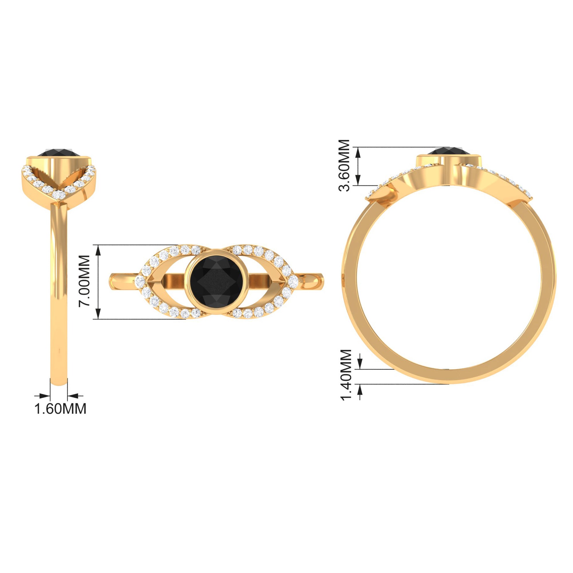 Bezel Set Solitaire Black Spinel and Diamond Ring in Split Shank AAA - Rosec Jewels