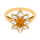 1 Carat Oval Cut Citrine Flower Engagement Ring with Diamond Stones AAA - Rosec Jewels