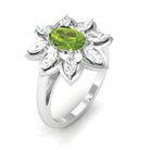 Oval Cut Peridot and Diamond Flower Engagement Ring with Certificate AAA - Rosec Jewels