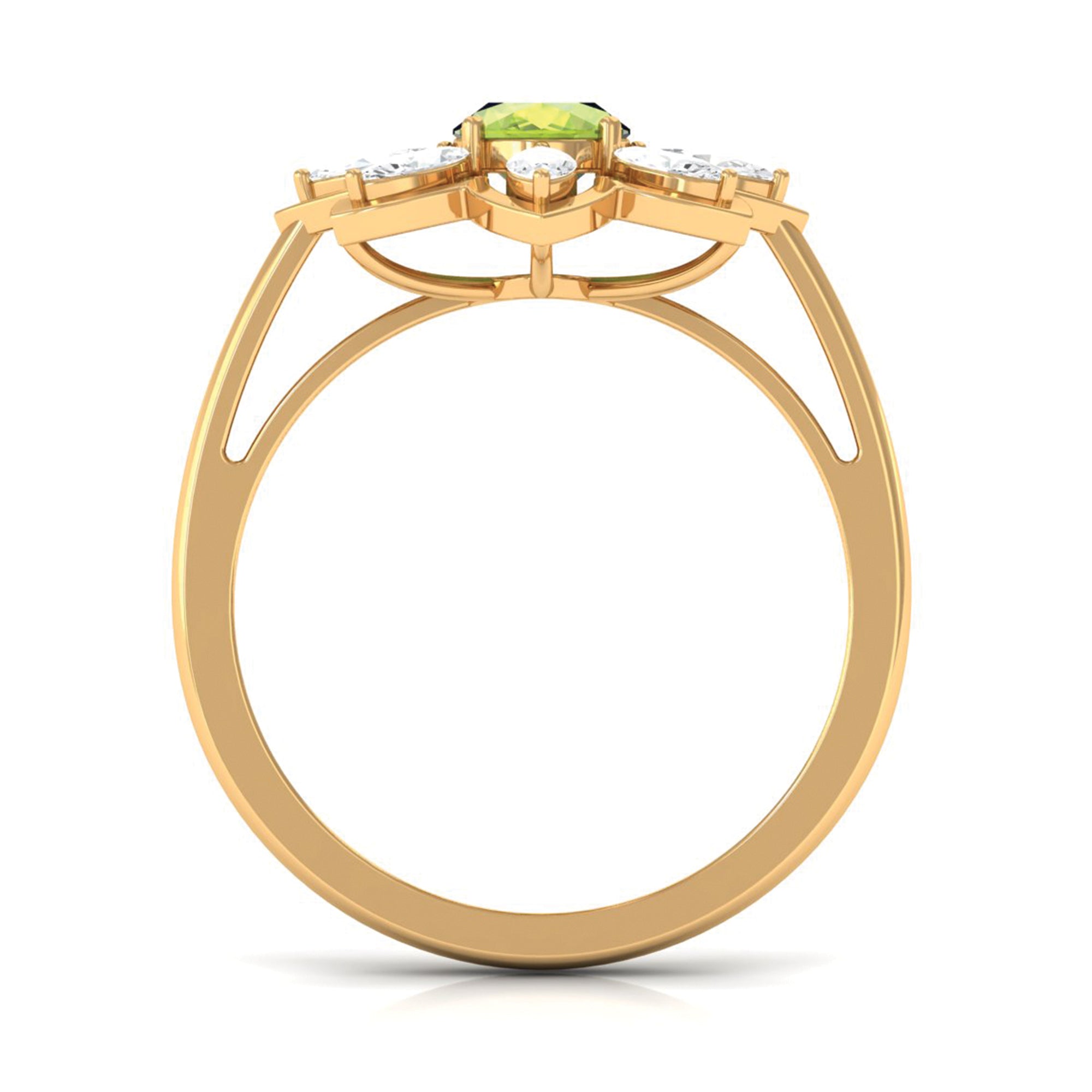Oval Cut Peridot and Diamond Flower Engagement Ring with Certificate AAA - Rosec Jewels