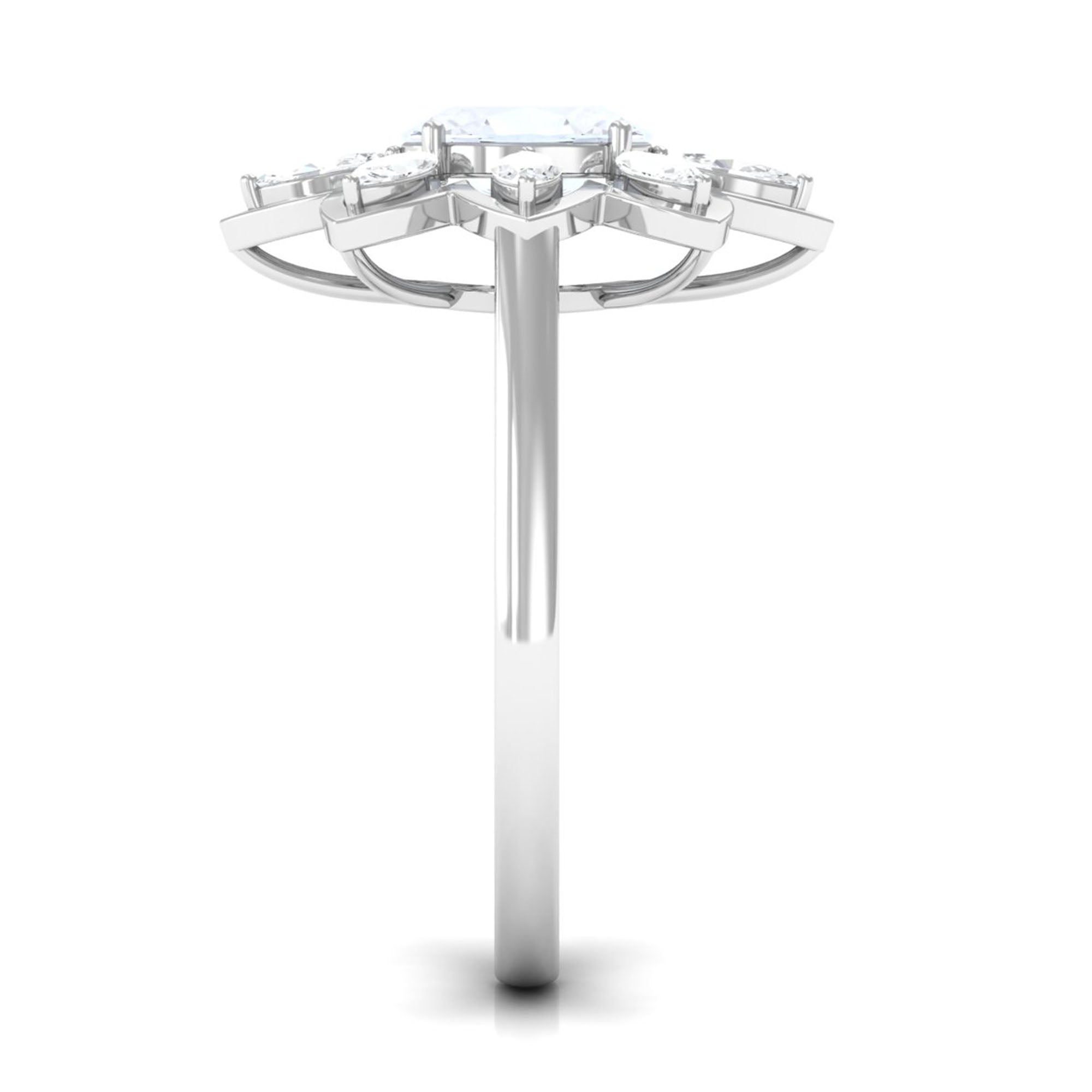 Oval Cut Moonstone and Diamond Flower Cocktail Ring AAA - Rosec Jewels