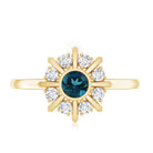 5mm Round London Blue Topaz Flower Ring with Diamond AAA - Rosec Jewels