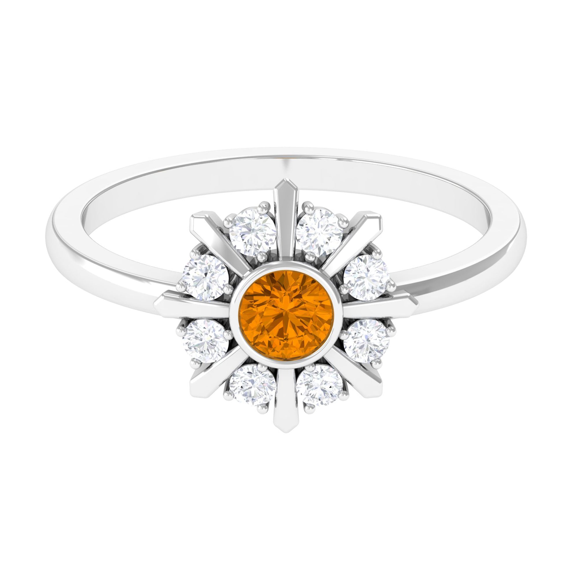 0.50 CT Citrine Statement Ring with Diamond Stones AAA - Rosec Jewels