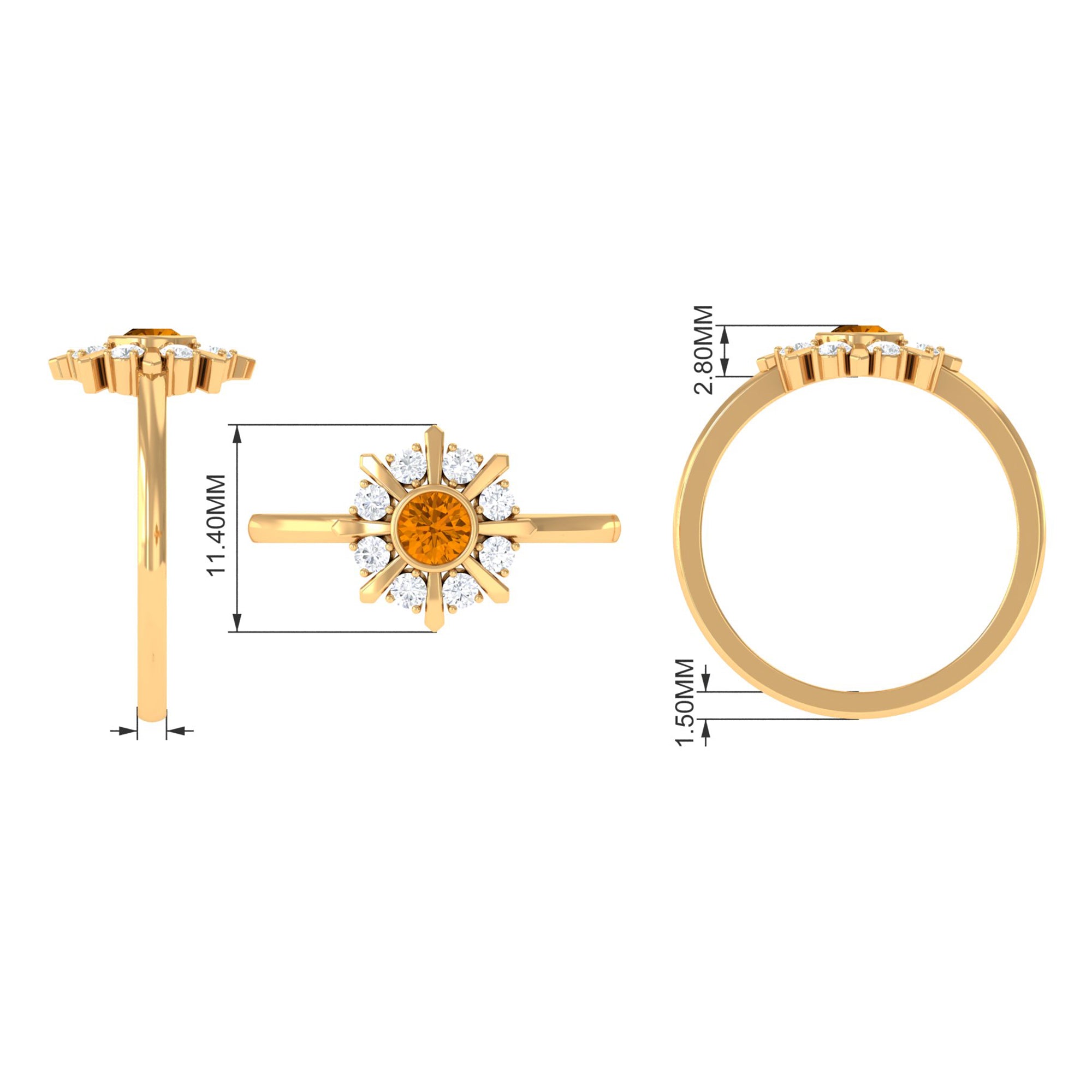 0.50 CT Citrine Statement Ring with Diamond Stones AAA - Rosec Jewels