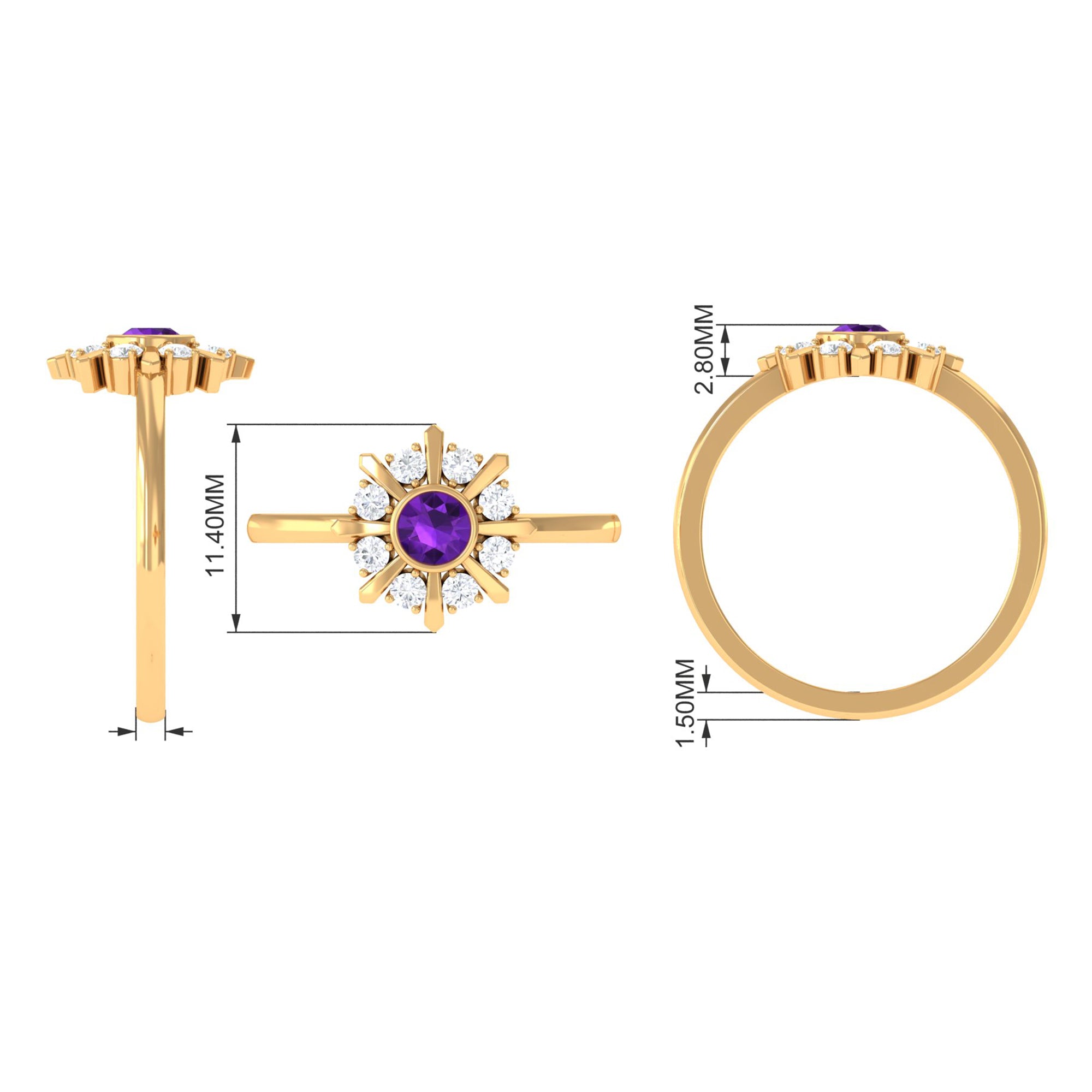 Bezel Set Amethyst Statement Ring with Diamond AAA - Rosec Jewels