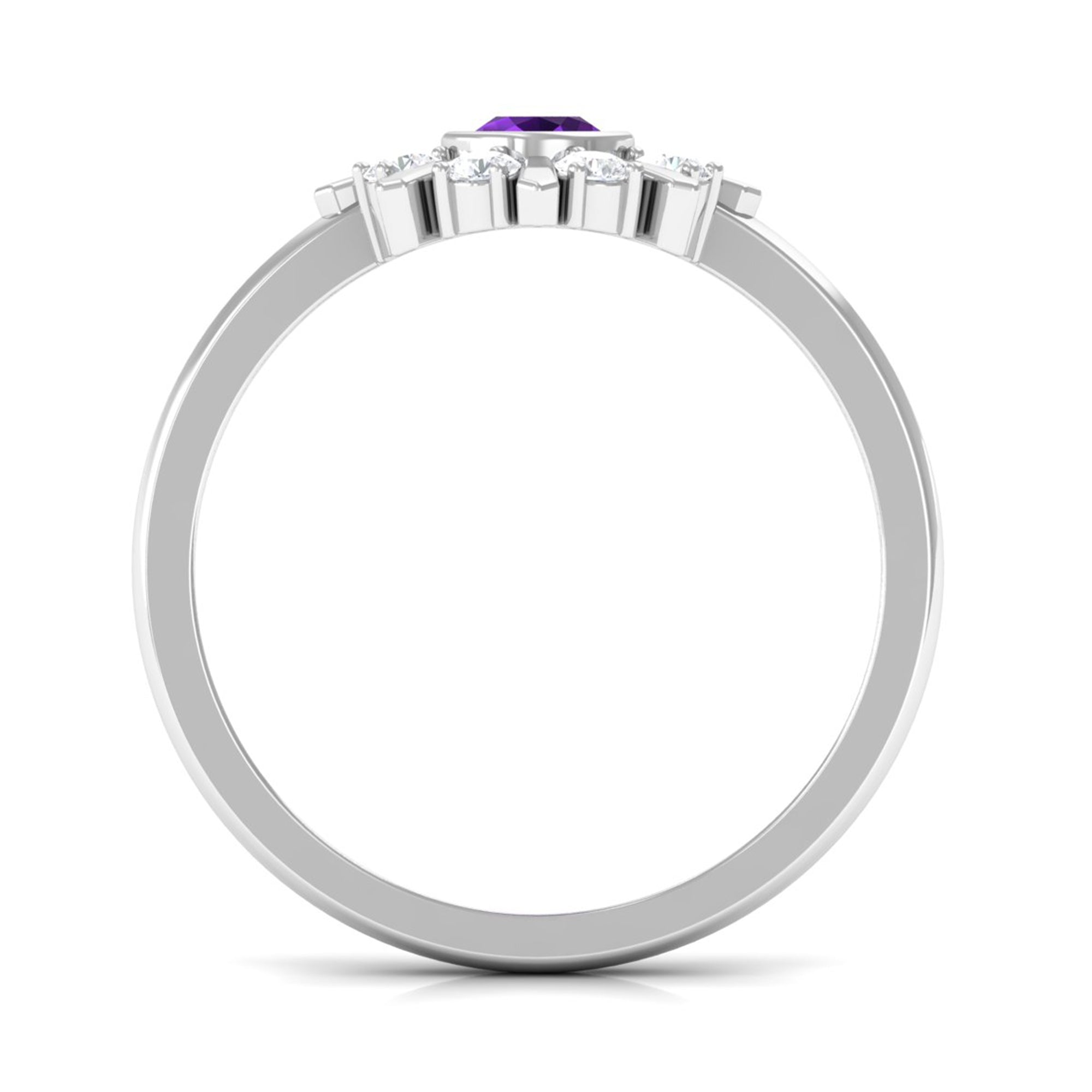 Bezel Set Amethyst Statement Ring with Diamond AAA - Rosec Jewels
