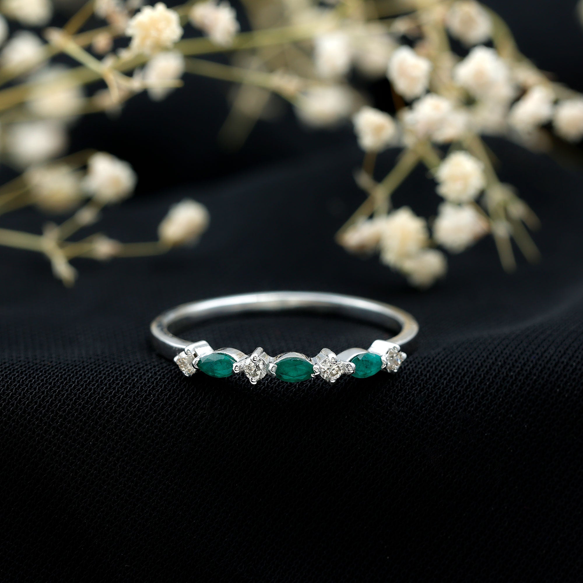 Rosec Jewels-Genuine Emerald and Diamond Minimalist Half Eternity Ring