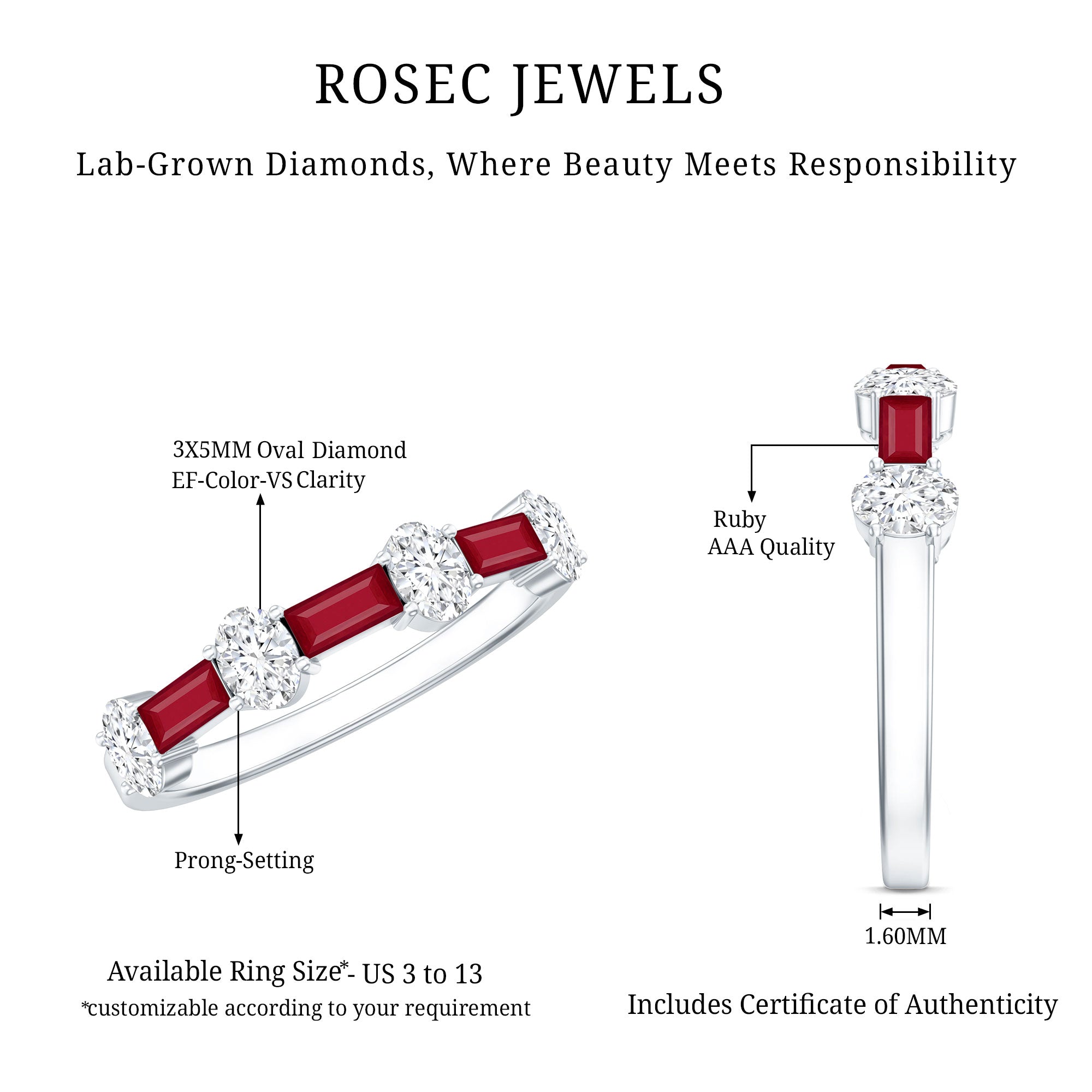 Ruby and Lab Grown Diamond Half Eternity Ring Lab - ( EF-VS ) - Rosec Jewels