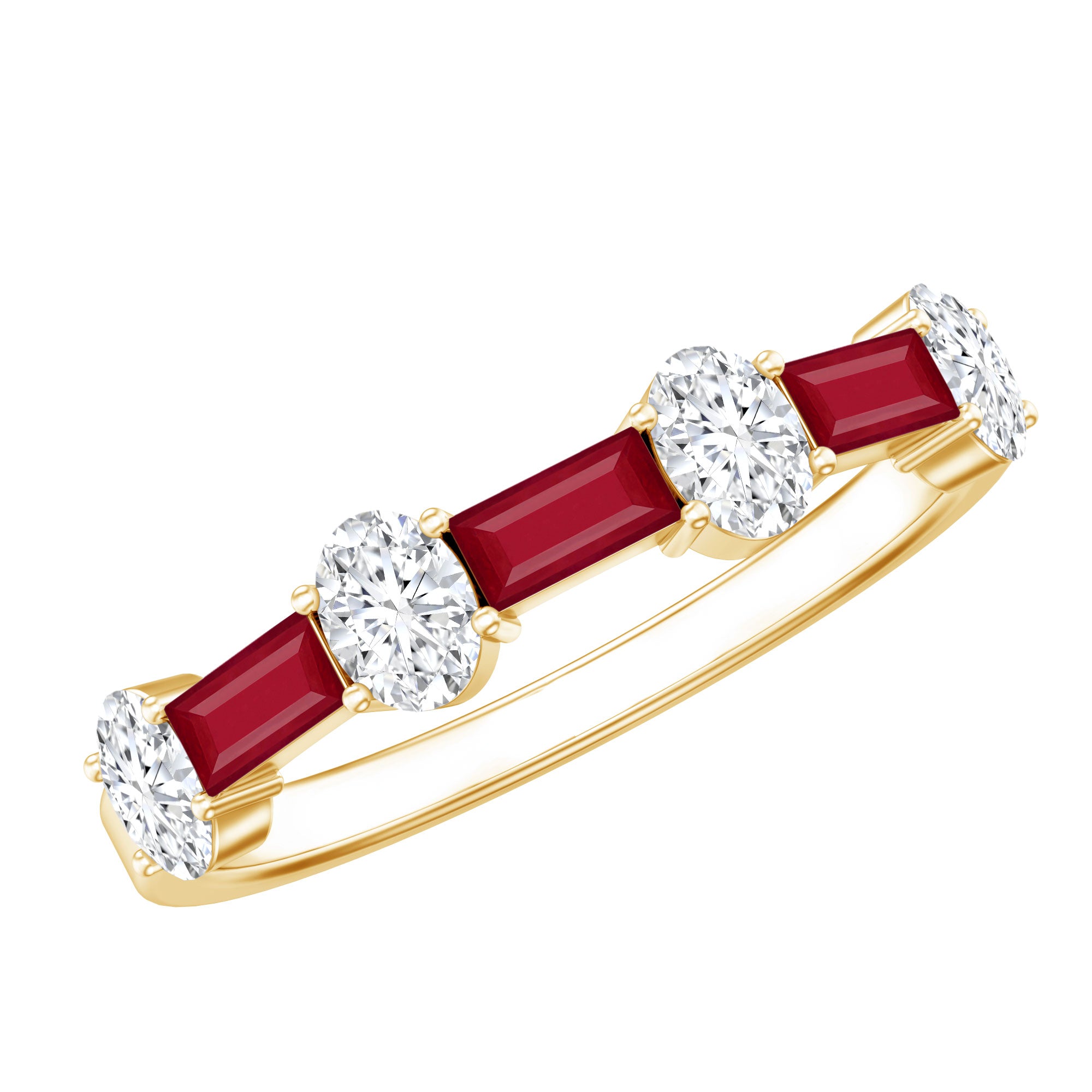 Ruby and Lab Grown Diamond Half Eternity Ring Lab - ( EF-VS ) - Rosec Jewels