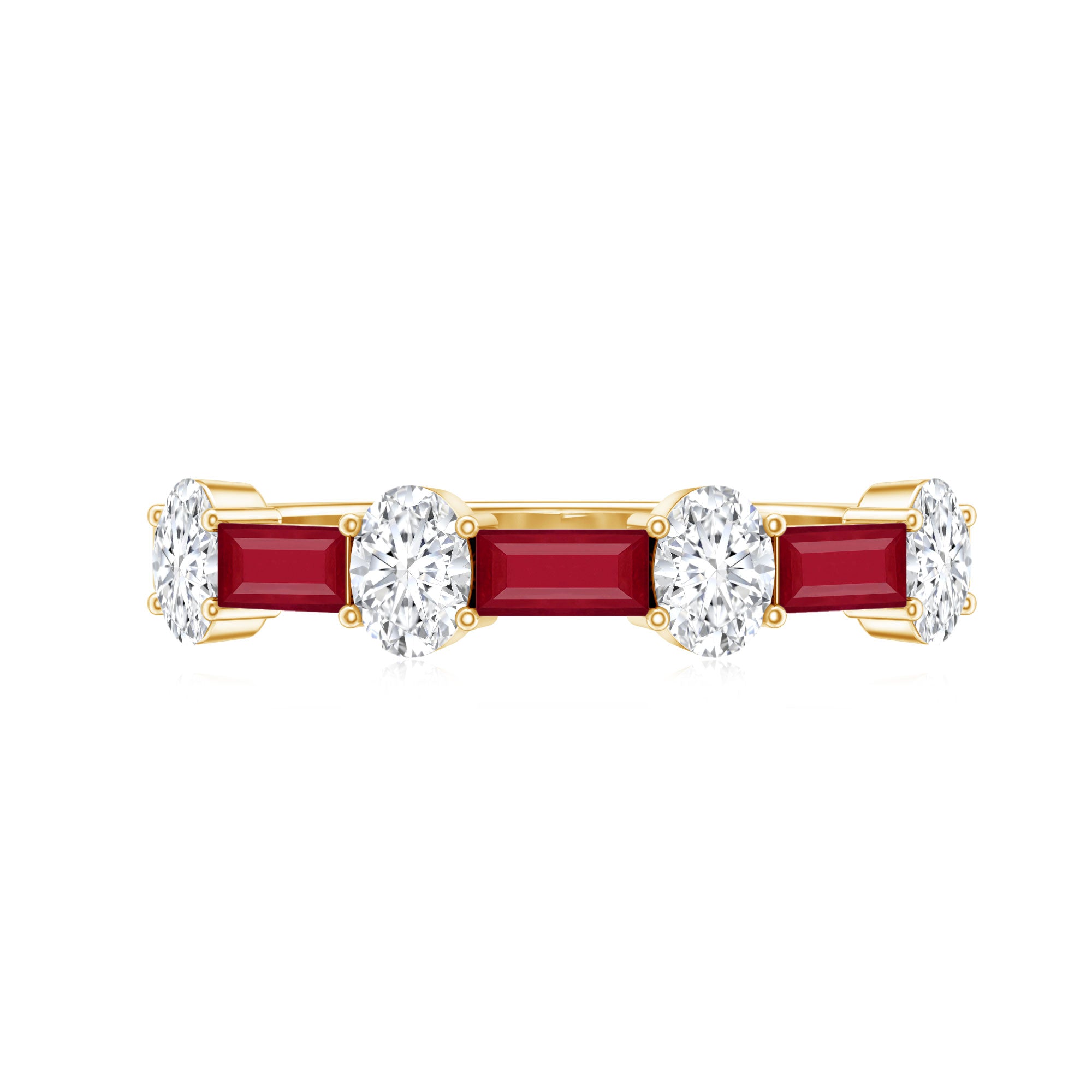Ruby and Lab Grown Diamond Half Eternity Ring Lab - ( EF-VS ) - Rosec Jewels