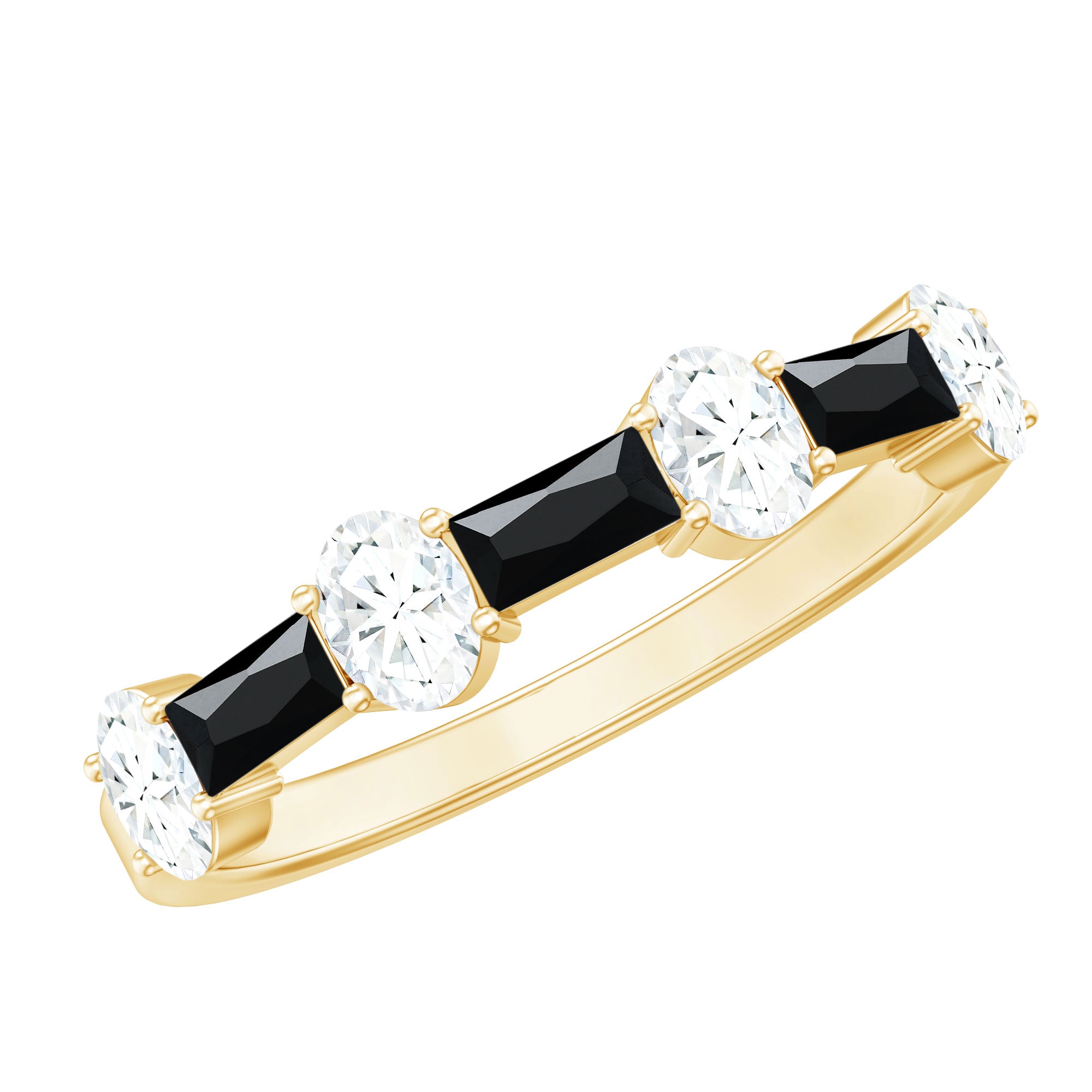 Certified Black Spinel and Moissanite Half Eternity Band Ring AAA - Rosec Jewels
