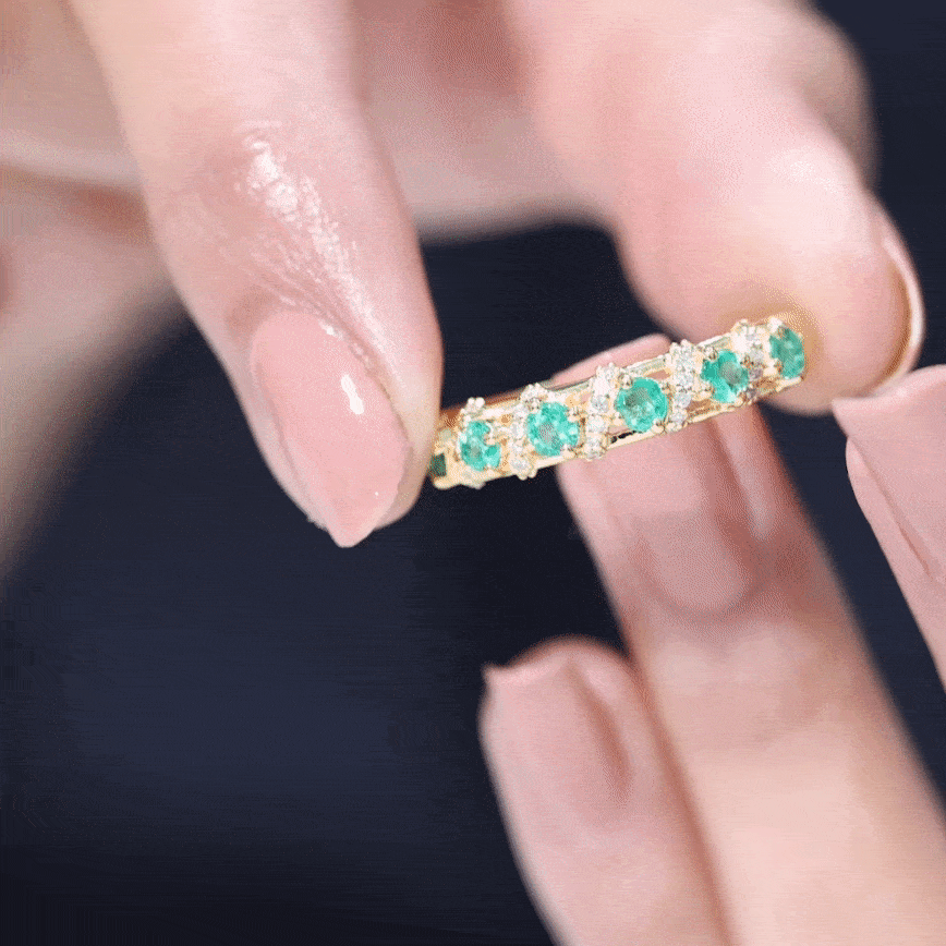 Emerald and Diamond Designer Wedding Band for Women AAA - Rosec Jewels