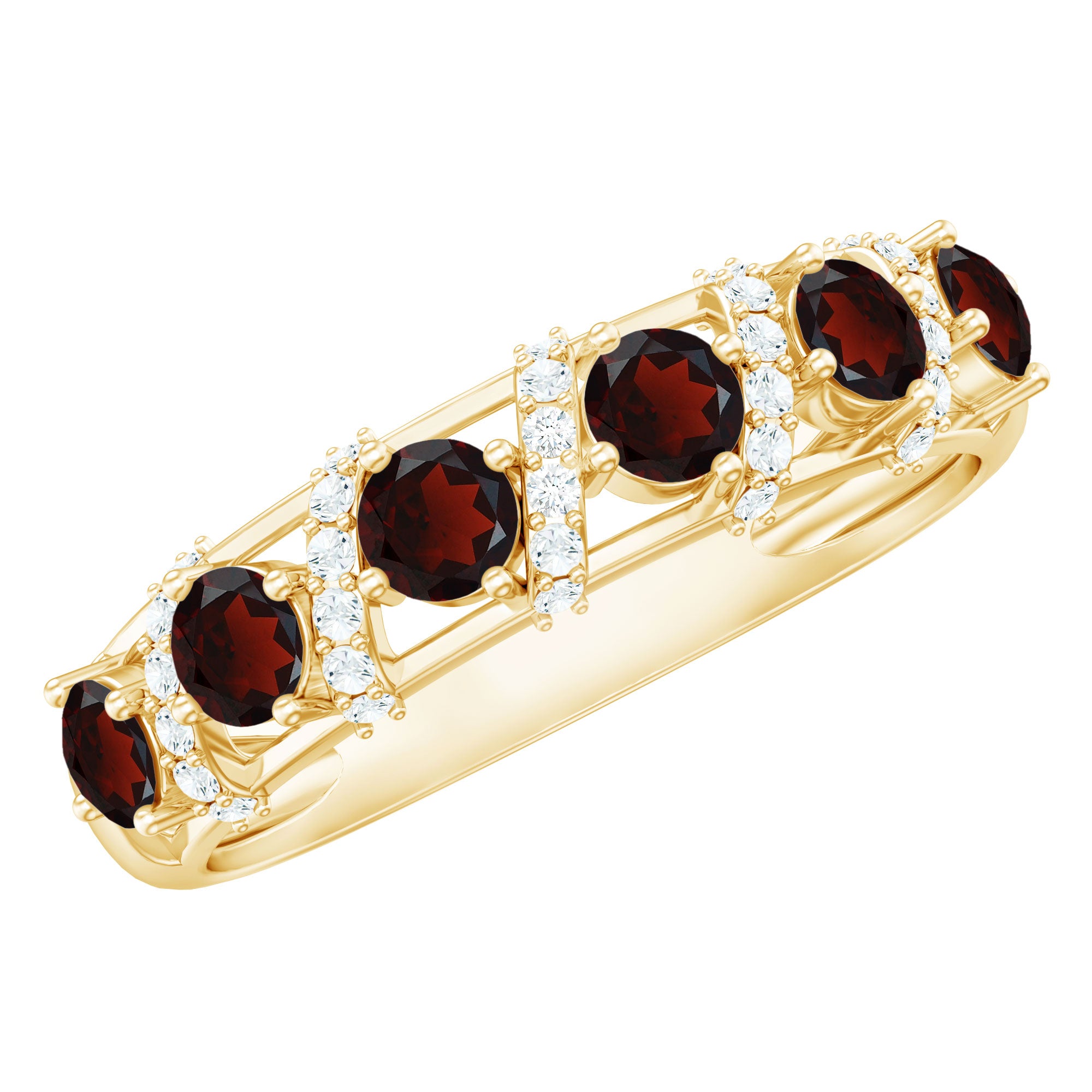 Genuine Red Garnet Diamond Half Eternity Ring for Anniversary AAA - Rosec Jewels