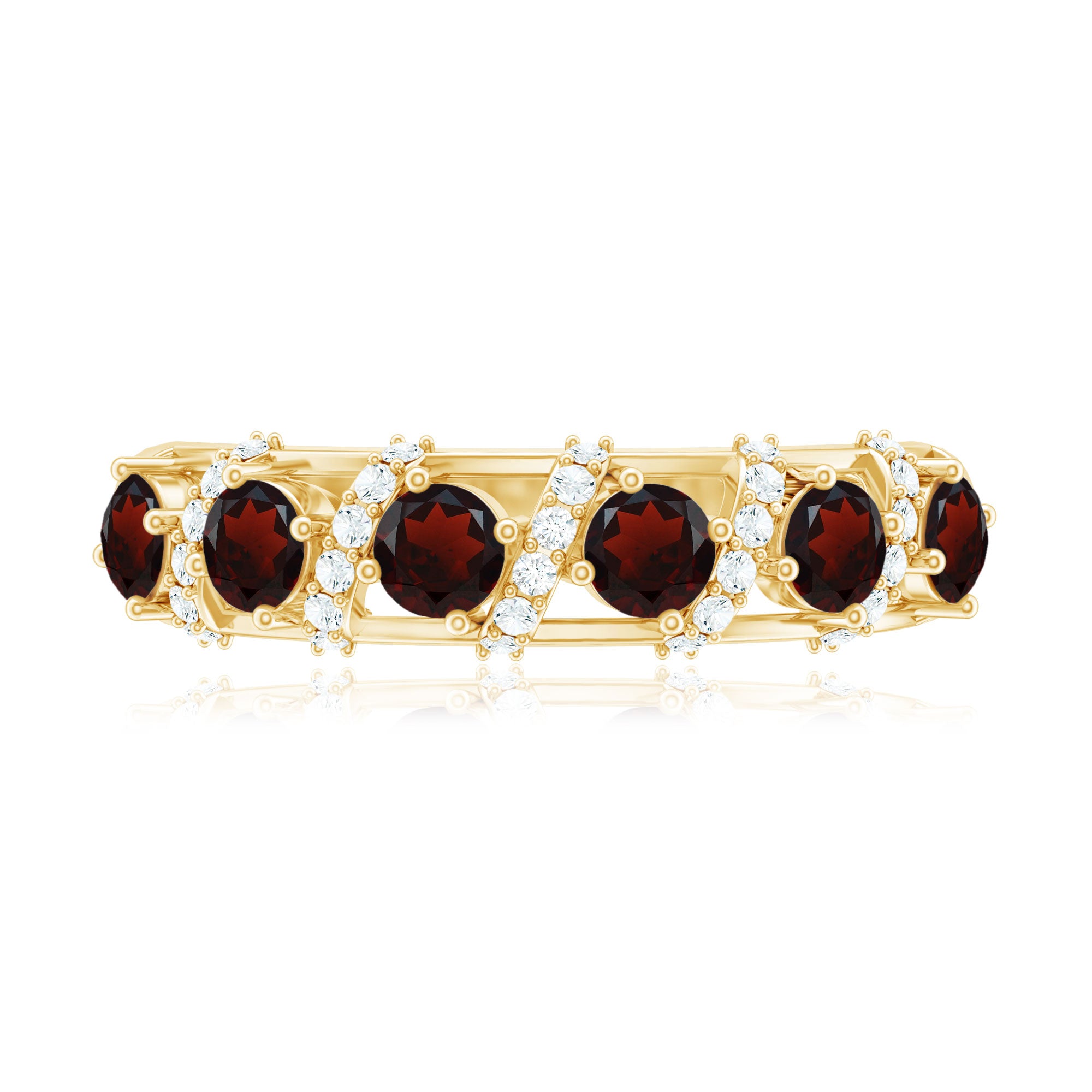 Genuine Red Garnet Diamond Half Eternity Ring for Anniversary AAA - Rosec Jewels
