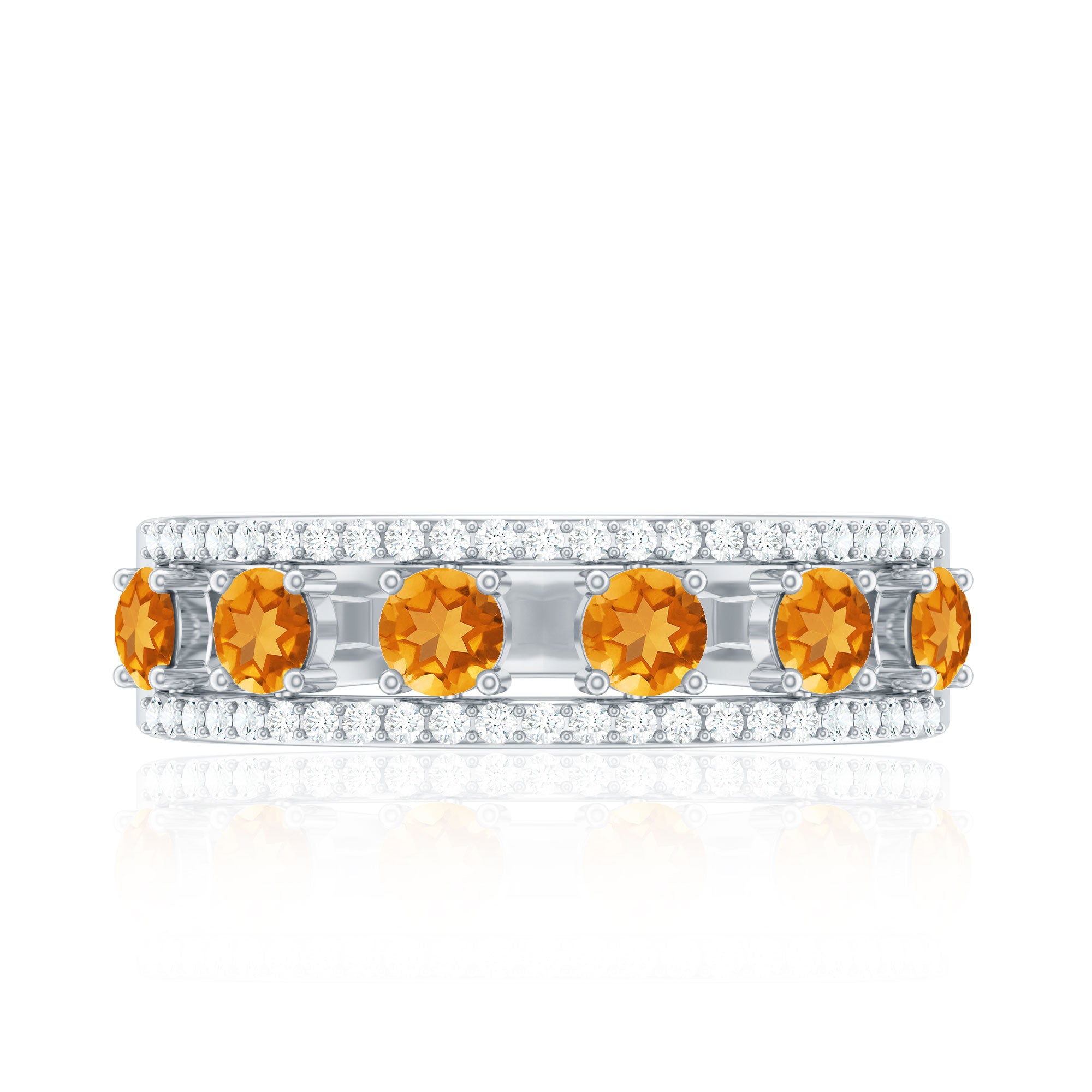 Natural Citrine Diamond Half Eternity Band Ring for Anniversary AAA - Rosec Jewels