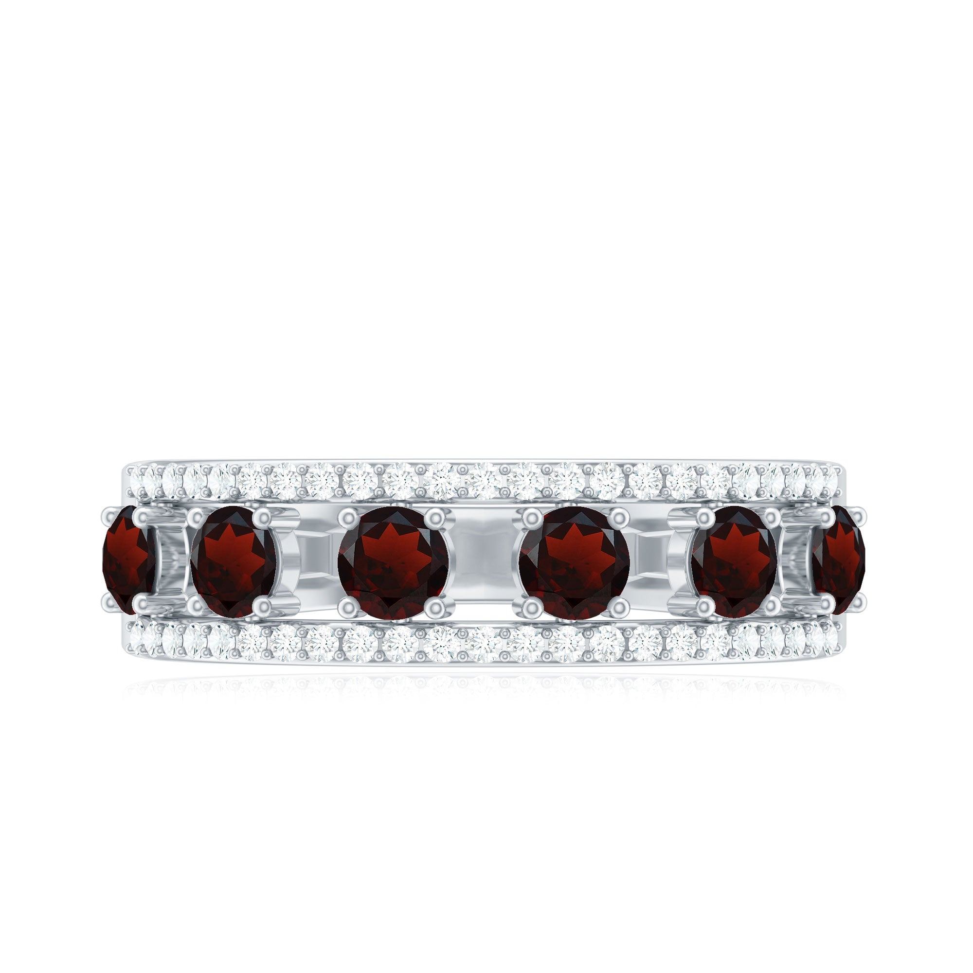 Natural Garnet Half Eternity Band with Diamond AAA - Rosec Jewels