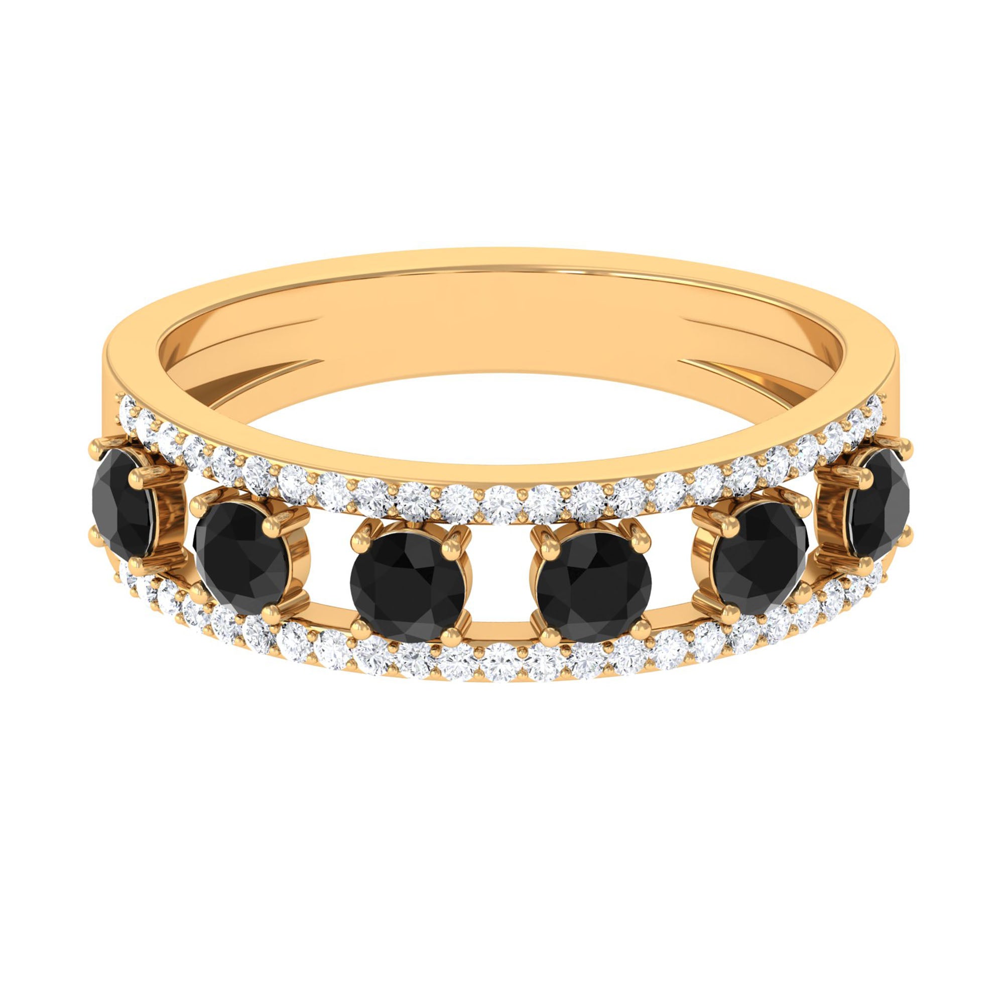 3/4 CT Black Spinel Anniversary Band Ring with Diamond AAA - Rosec Jewels