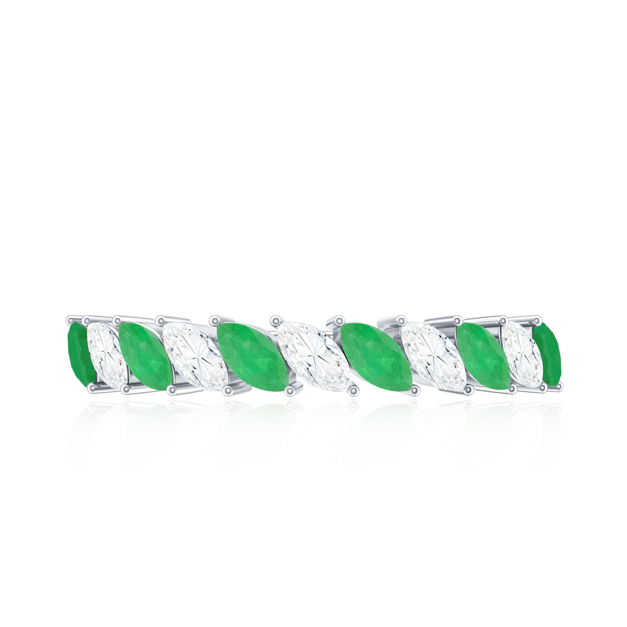Genuine Marquise Emerald Diamond Half Eternity Ring for Wedding AAA - Rosec Jewels