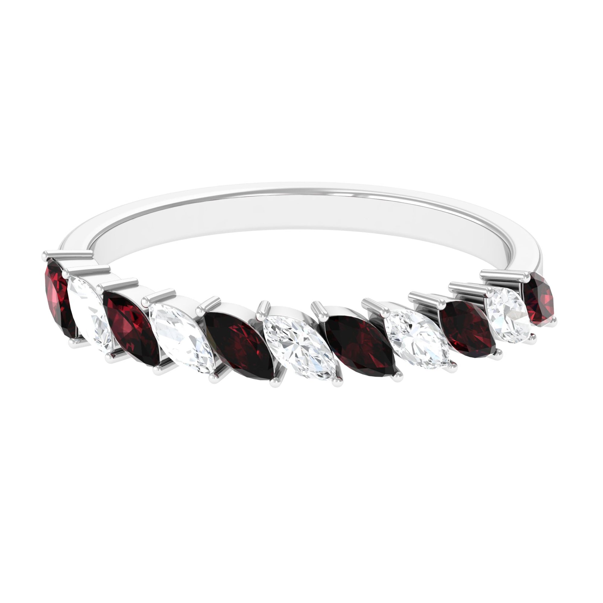 Certified Marquise Garnet Half Eternity Band with Diamond AAA - Rosec Jewels