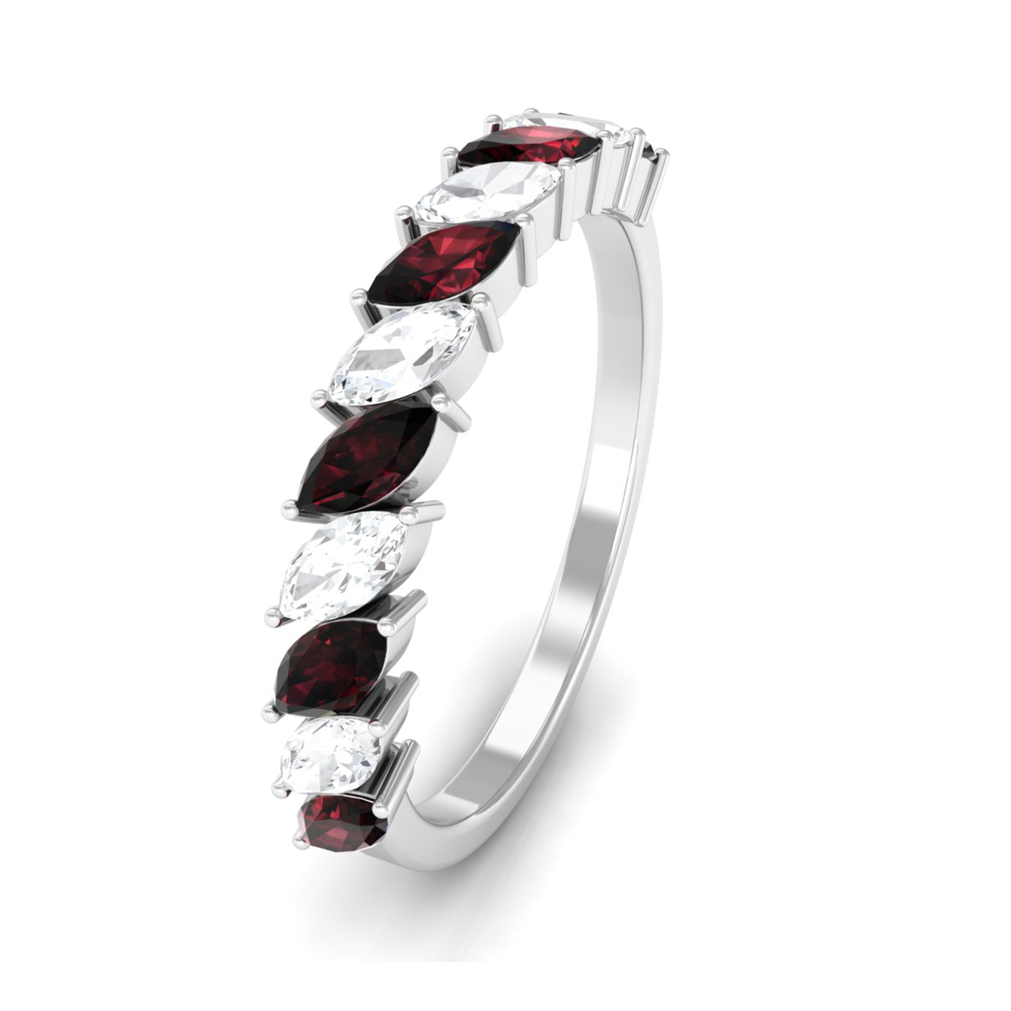 Certified Marquise Garnet Half Eternity Band with Diamond AAA - Rosec Jewels