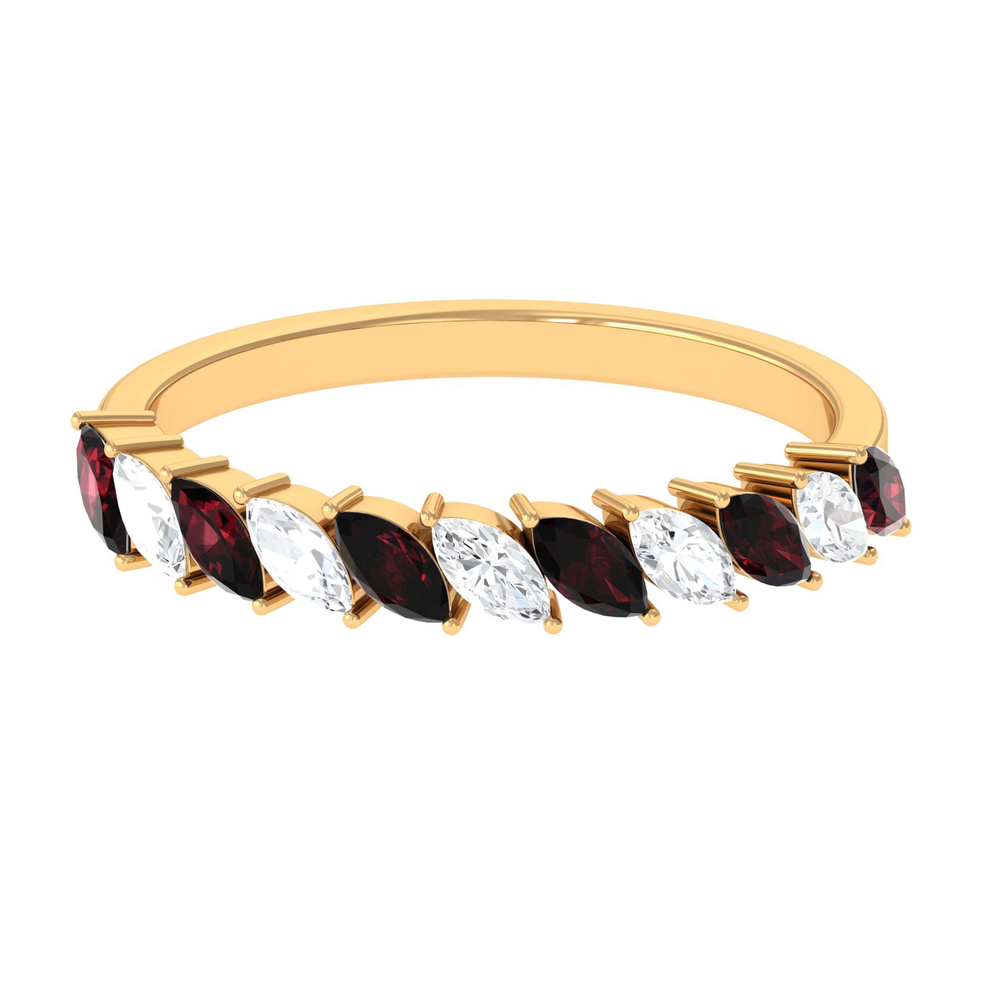 Certified Marquise Garnet Half Eternity Band with Diamond AAA - Rosec Jewels