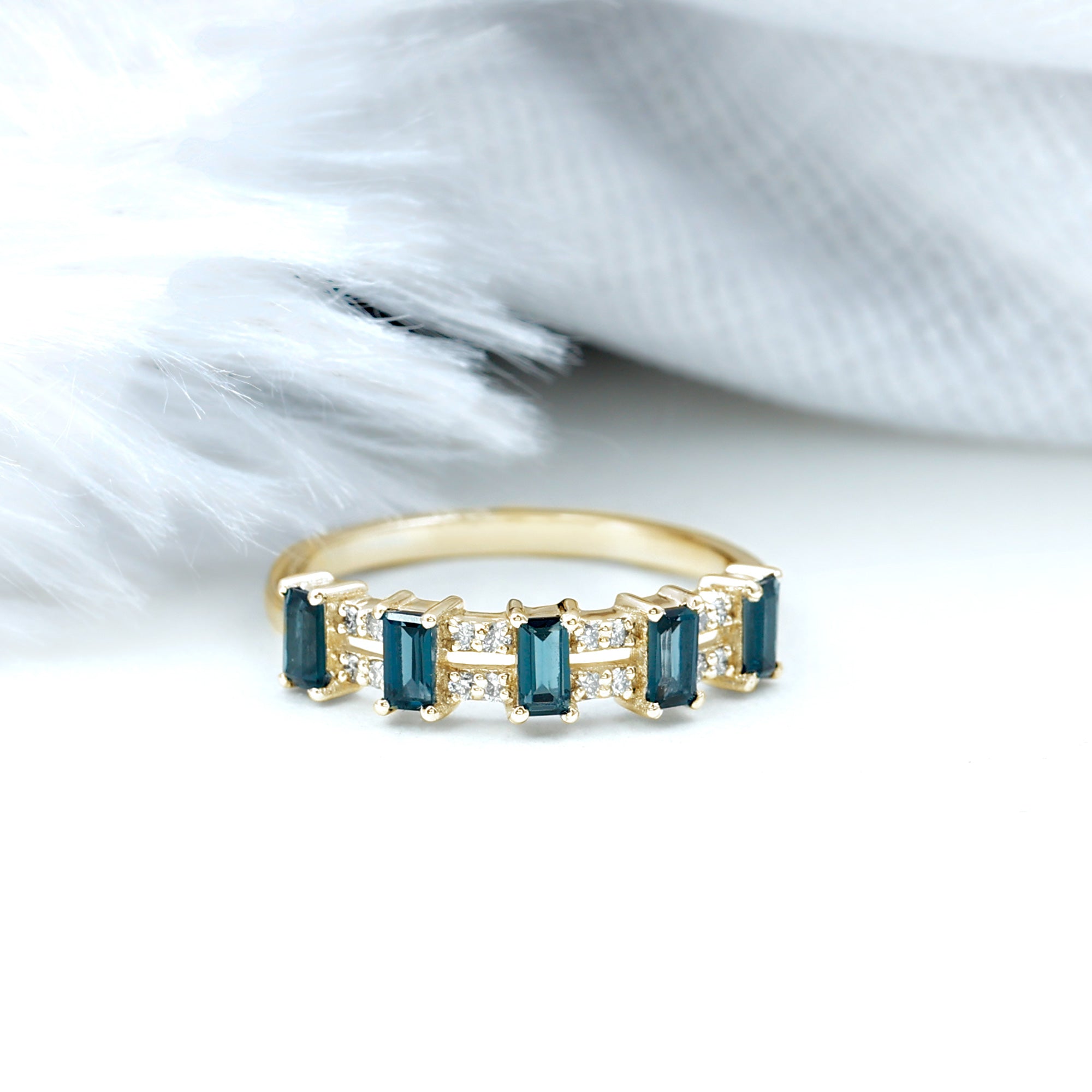 Baguette London Blue Topaz Half Eternity Band with Diamond AAA - Rosec Jewels
