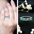 Baguette Cut Emerald and Diamond Half Eternity Band AAA - Rosec Jewels