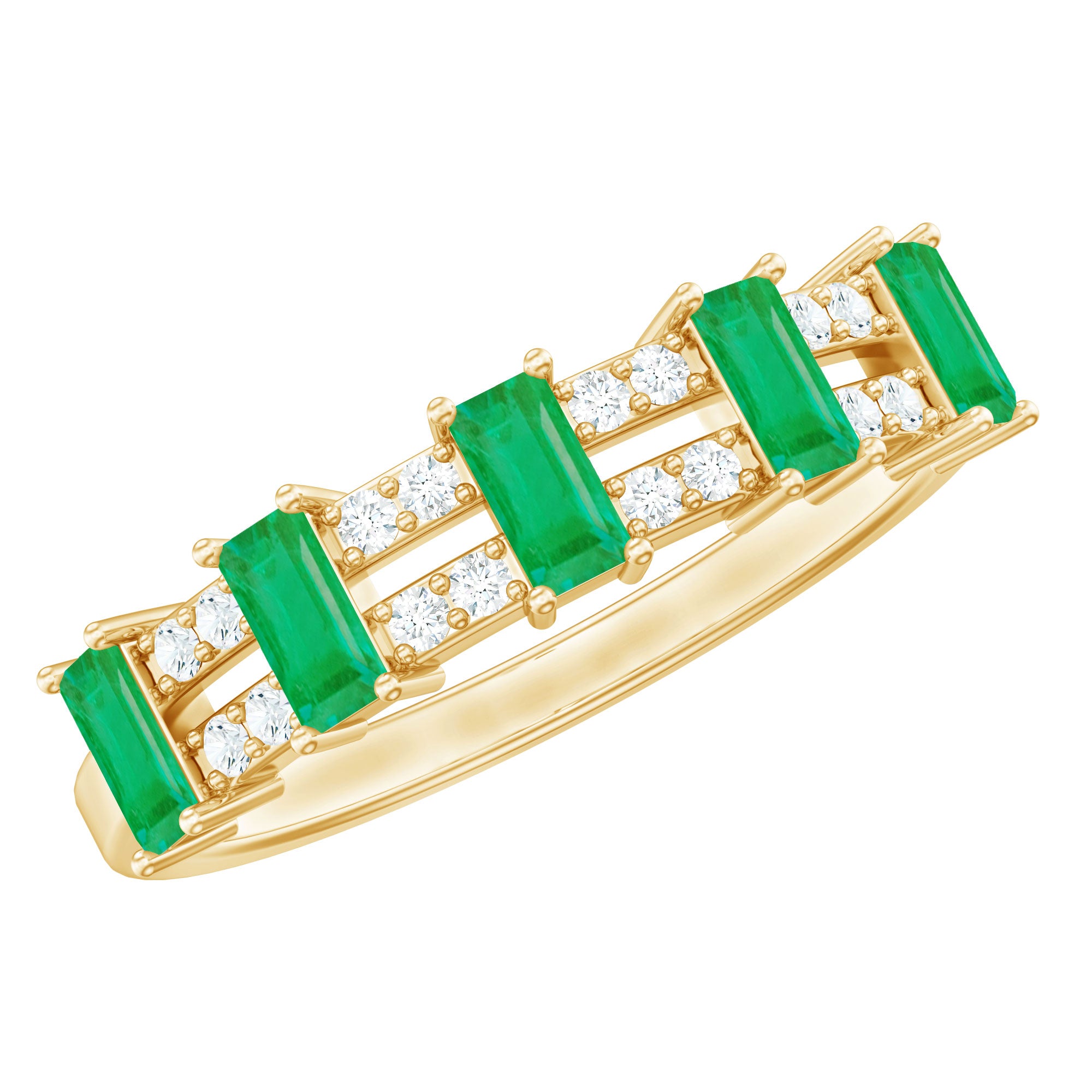 Baguette Cut Emerald and Diamond Half Eternity Band AAA - Rosec Jewels