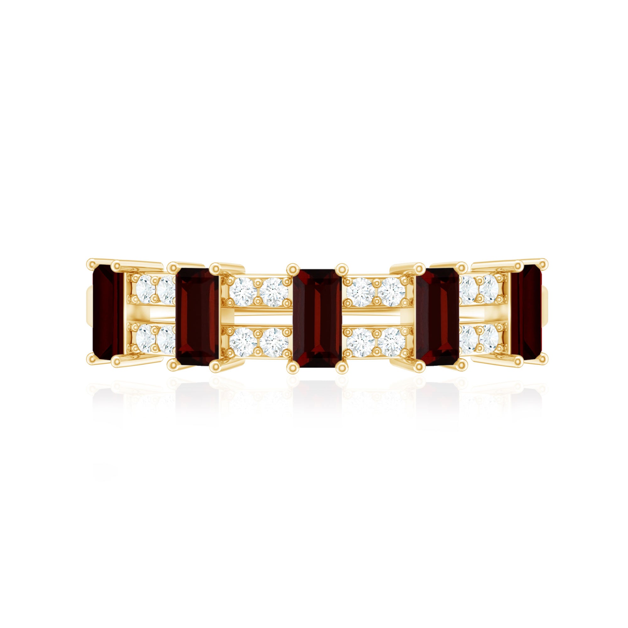 Rosec Jewels-Natural Baguette Garnet Half Eternity Band with Diamond