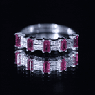 Real Baguette Ruby Half Eternity Band Ring with Diamond AAA - Rosec Jewels