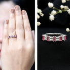 Real Baguette Ruby Half Eternity Band Ring with Diamond AAA - Rosec Jewels