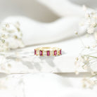 Real Baguette Ruby Half Eternity Band Ring with Diamond AAA - Rosec Jewels