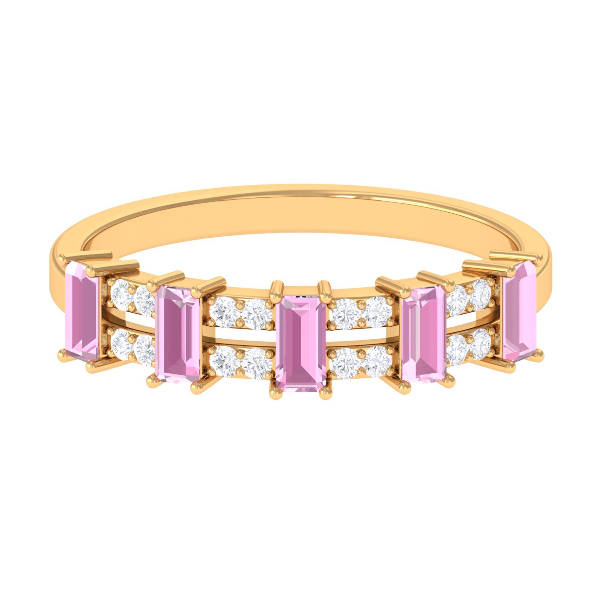 Rosec Jewels-Natural Pink Tourmaline Wide Half Eternity Ring with Diamond
