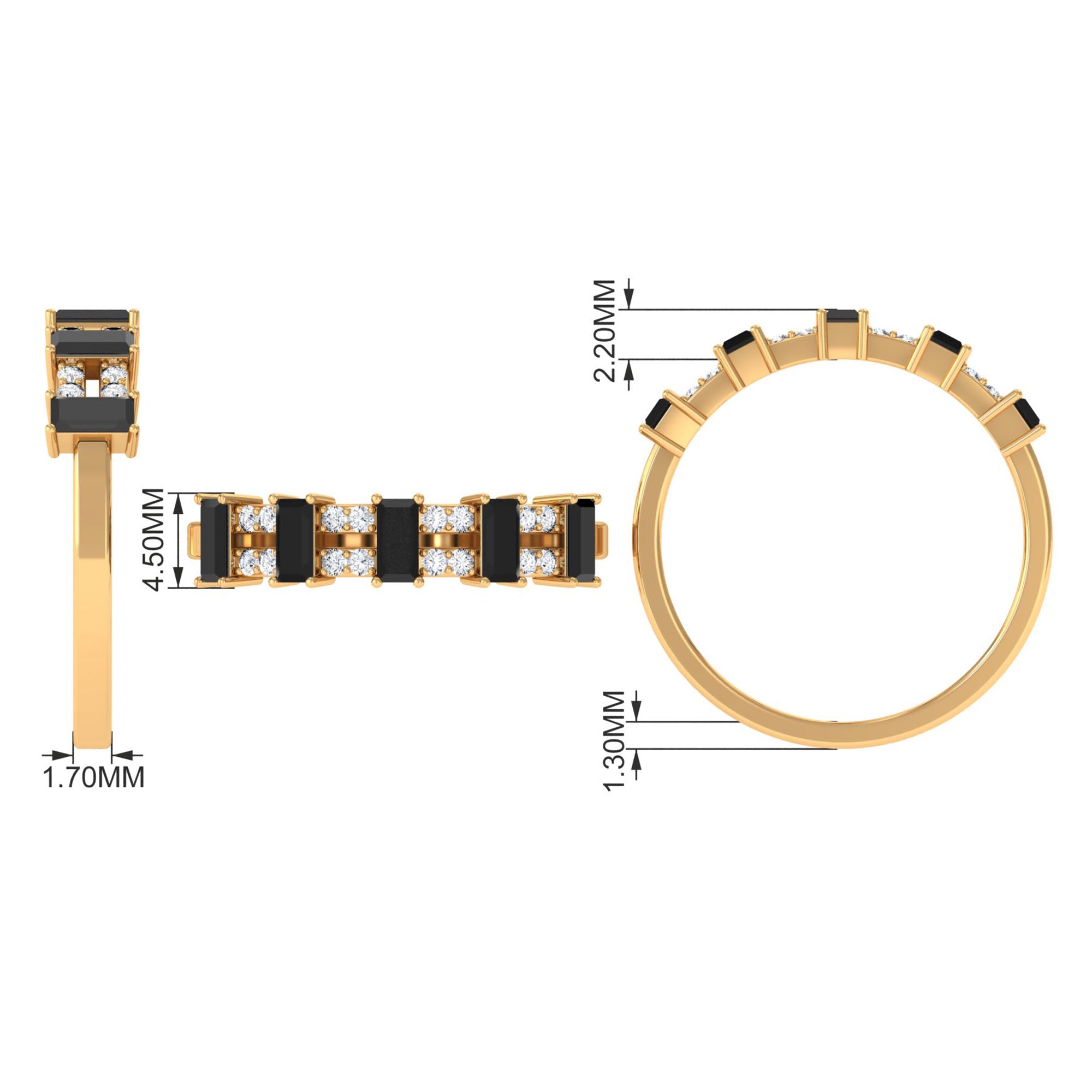 3/4 CT Black Spinel and Diamond Wide Band Ring AAA - Rosec Jewels