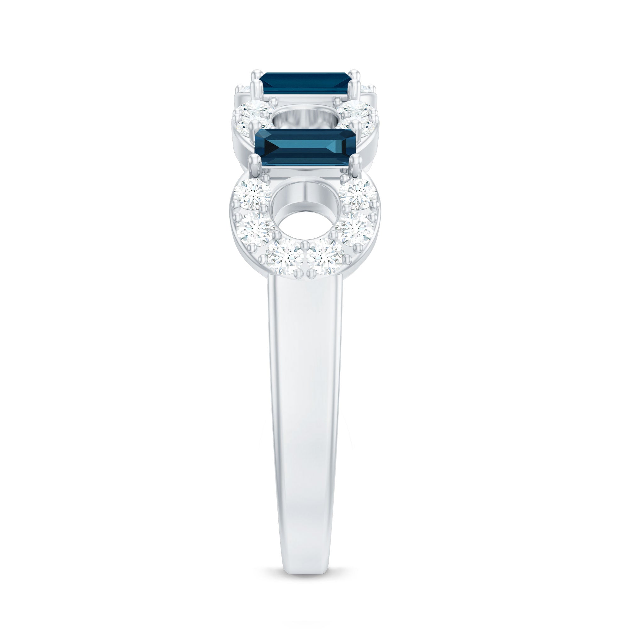 Baguette London Blue Topaz Art Deco Eternity Band with Diamond AAA - Rosec Jewels