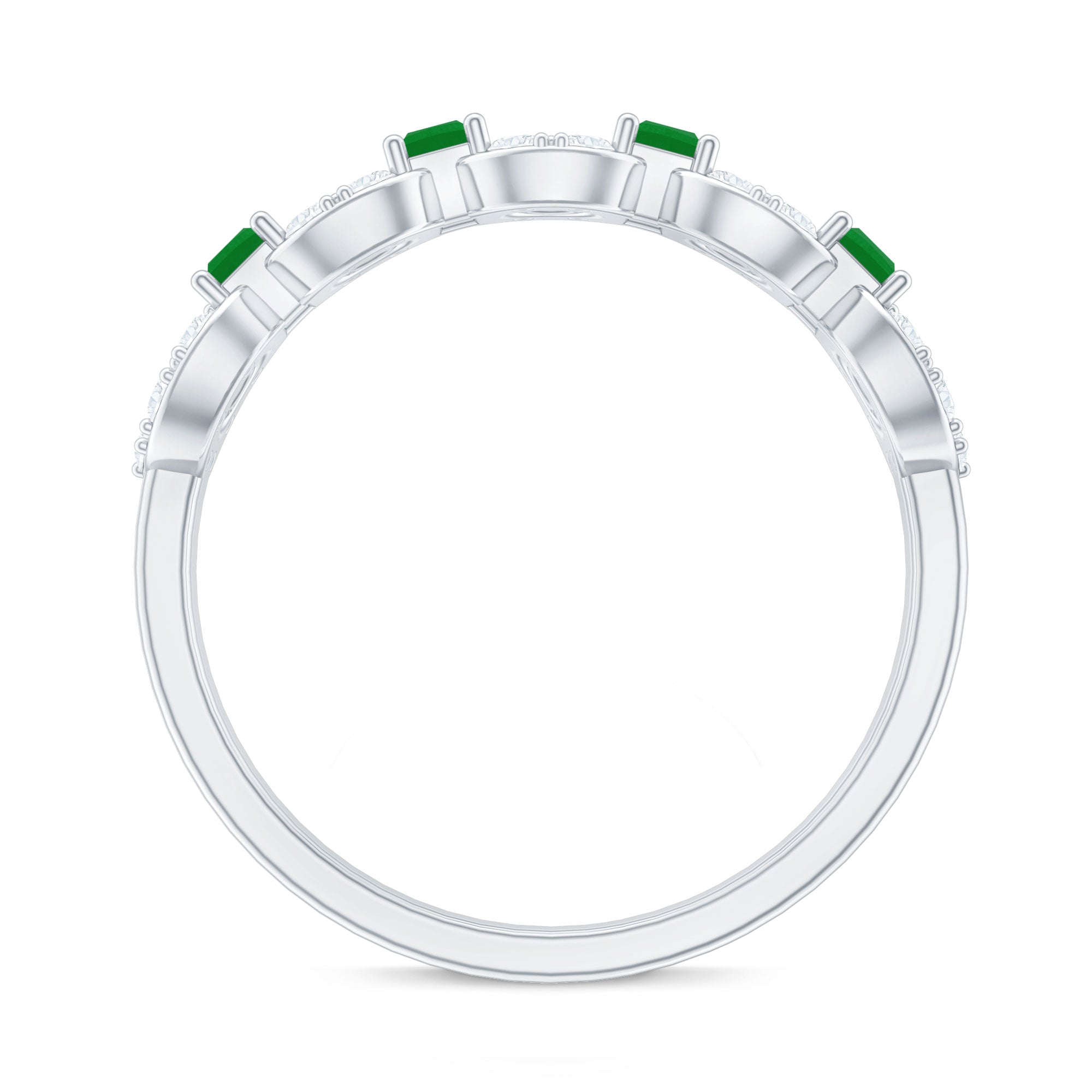 Natural Baguette Emerald Diamond Art Deco Half Eternity Ring AAA - Rosec Jewels