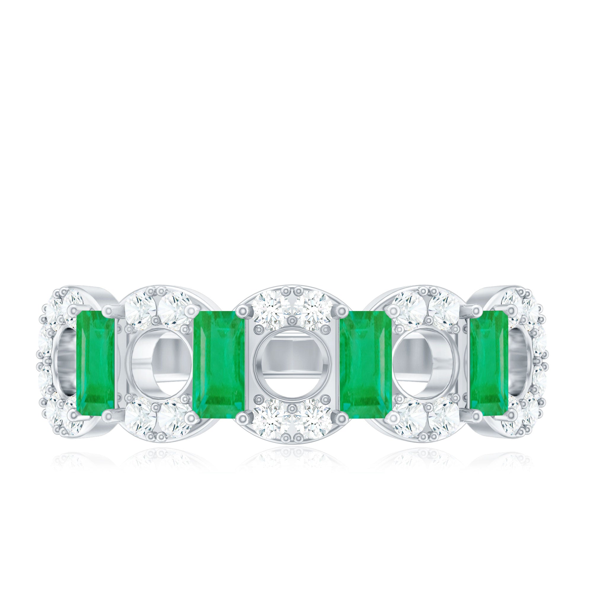Natural Baguette Emerald Diamond Art Deco Half Eternity Ring AAA - Rosec Jewels
