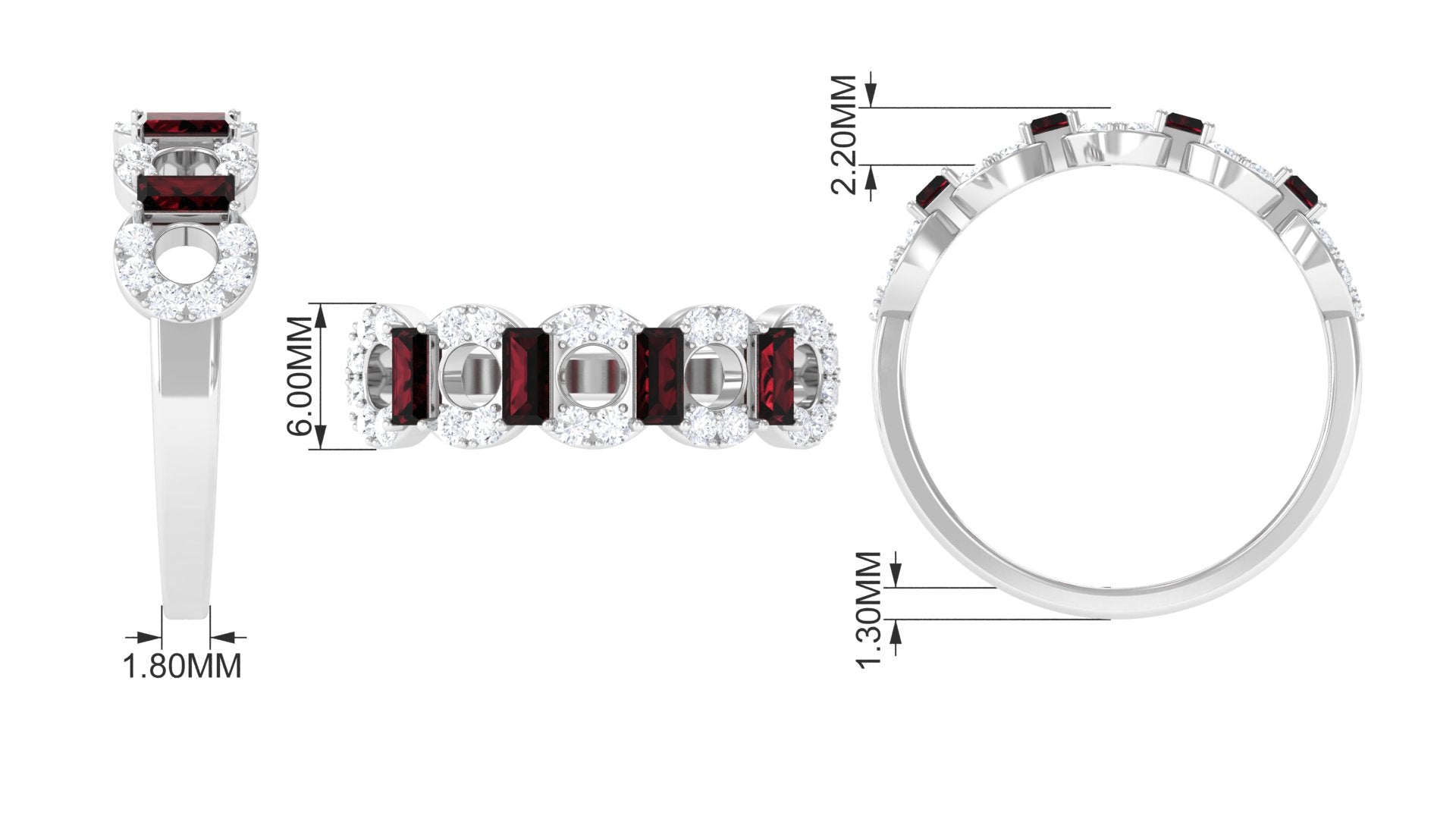 Certified Real Baguette Garnet Half Eternity Band with Diamond AAA - Rosec Jewels
