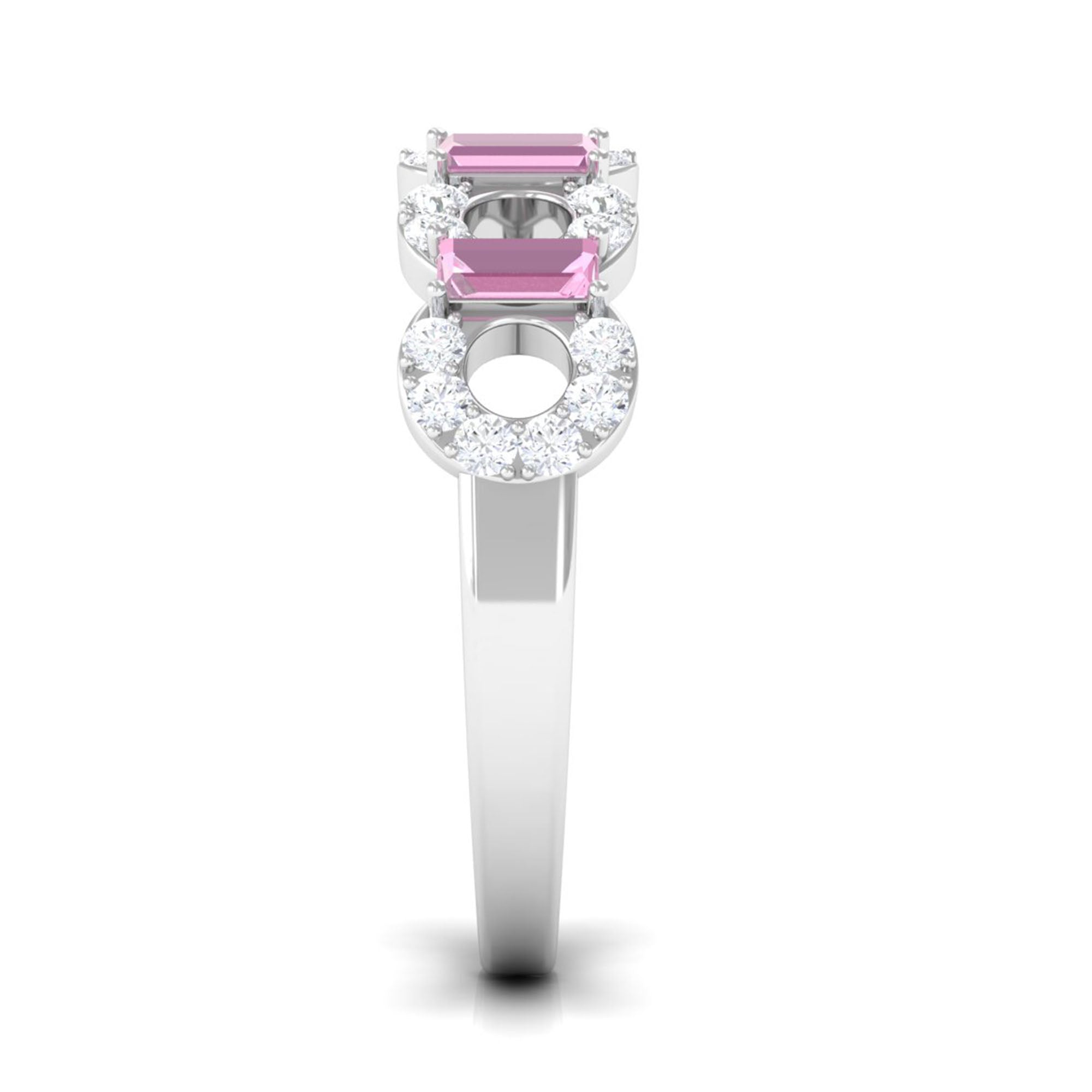 Real Pink Tourmaline Art Deco Half Eternity Ring with Diamond AAA - Rosec Jewels