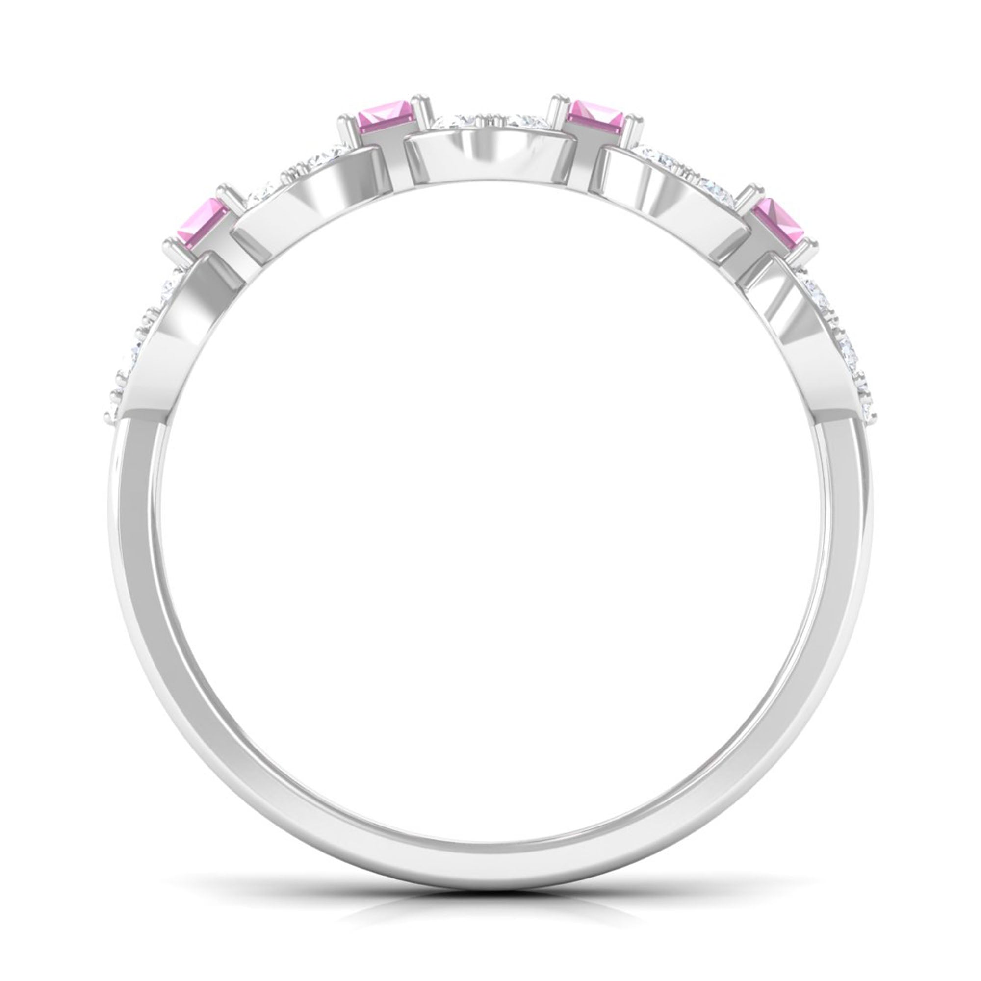 Real Pink Tourmaline Art Deco Half Eternity Ring with Diamond AAA - Rosec Jewels