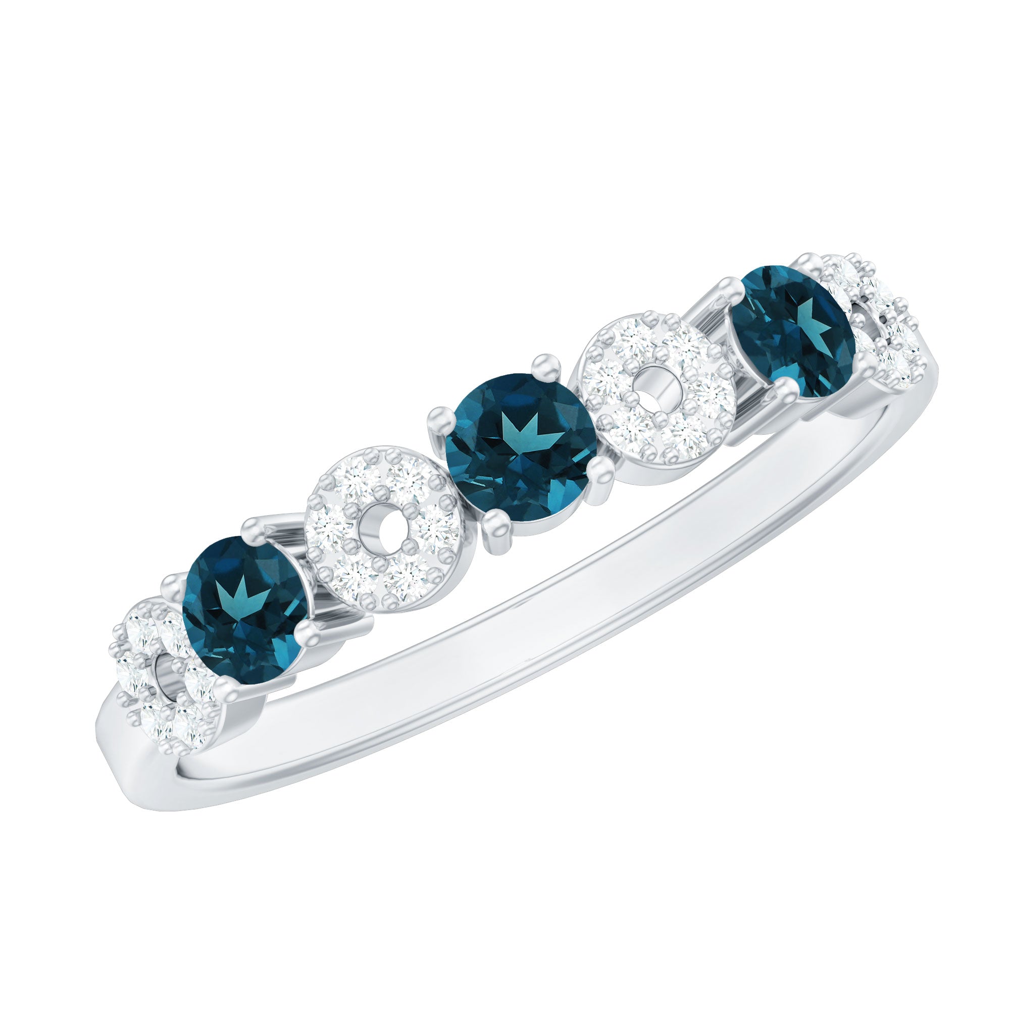 Rosec Jewels-Natural London Blue Topaz Eternity Band Ring with Diamond