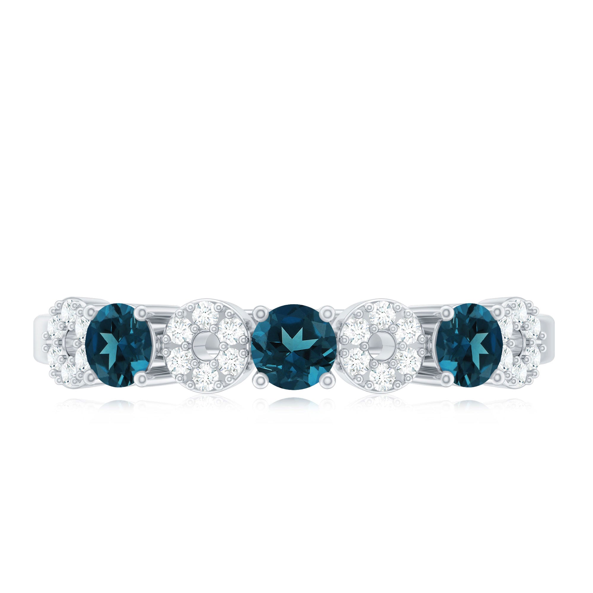 Rosec Jewels-Natural London Blue Topaz Eternity Band Ring with Diamond