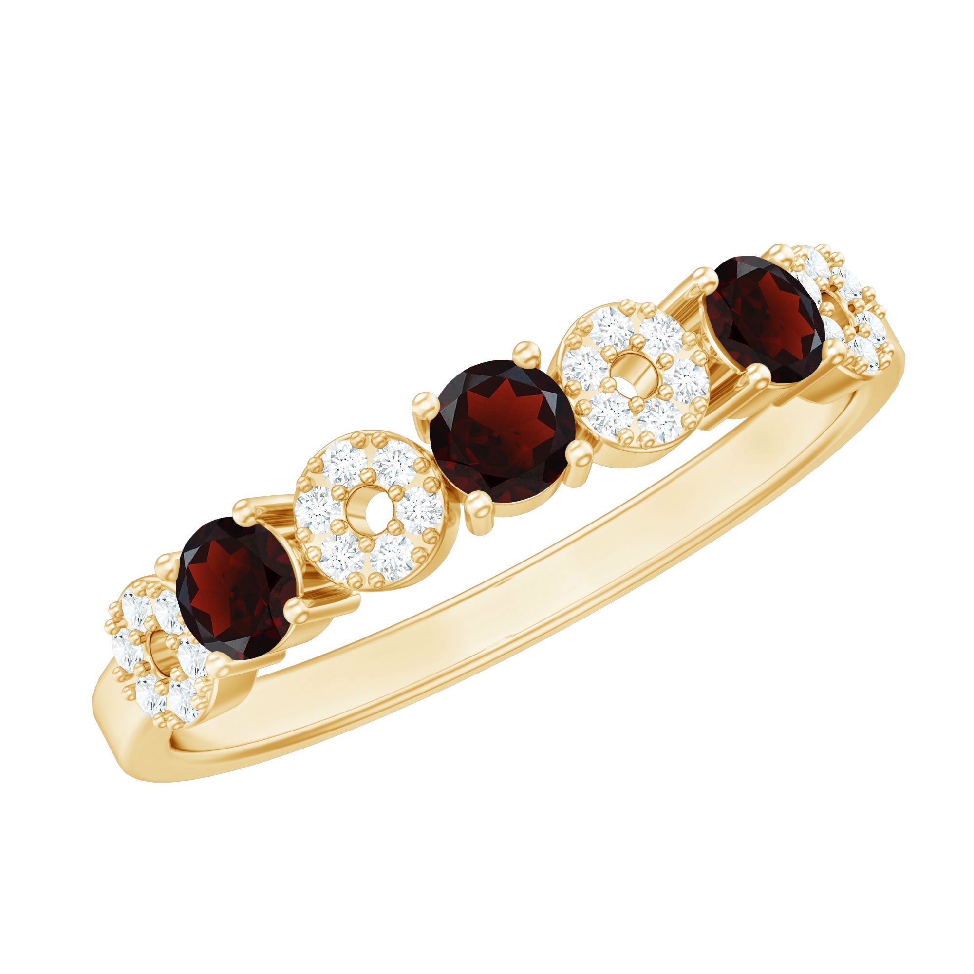 Rosec Jewels-Natural Garnet Diamond Half Eternity Ring with Certificate