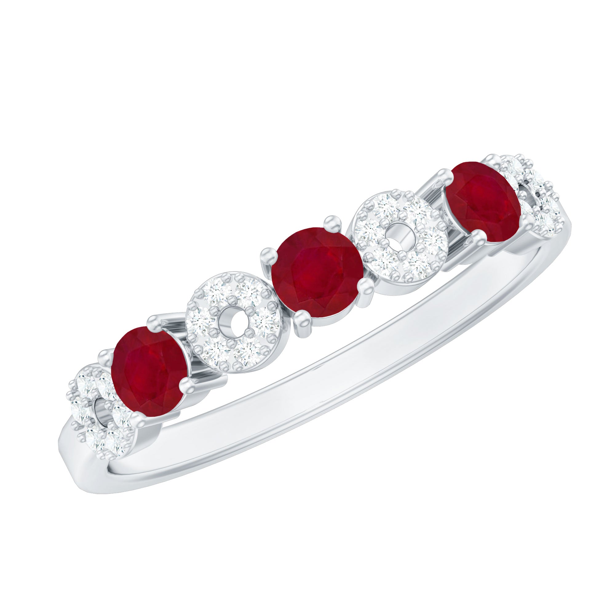 Genuine Ruby Half Eternity Ring with Diamond for Women AAA - Rosec Jewels