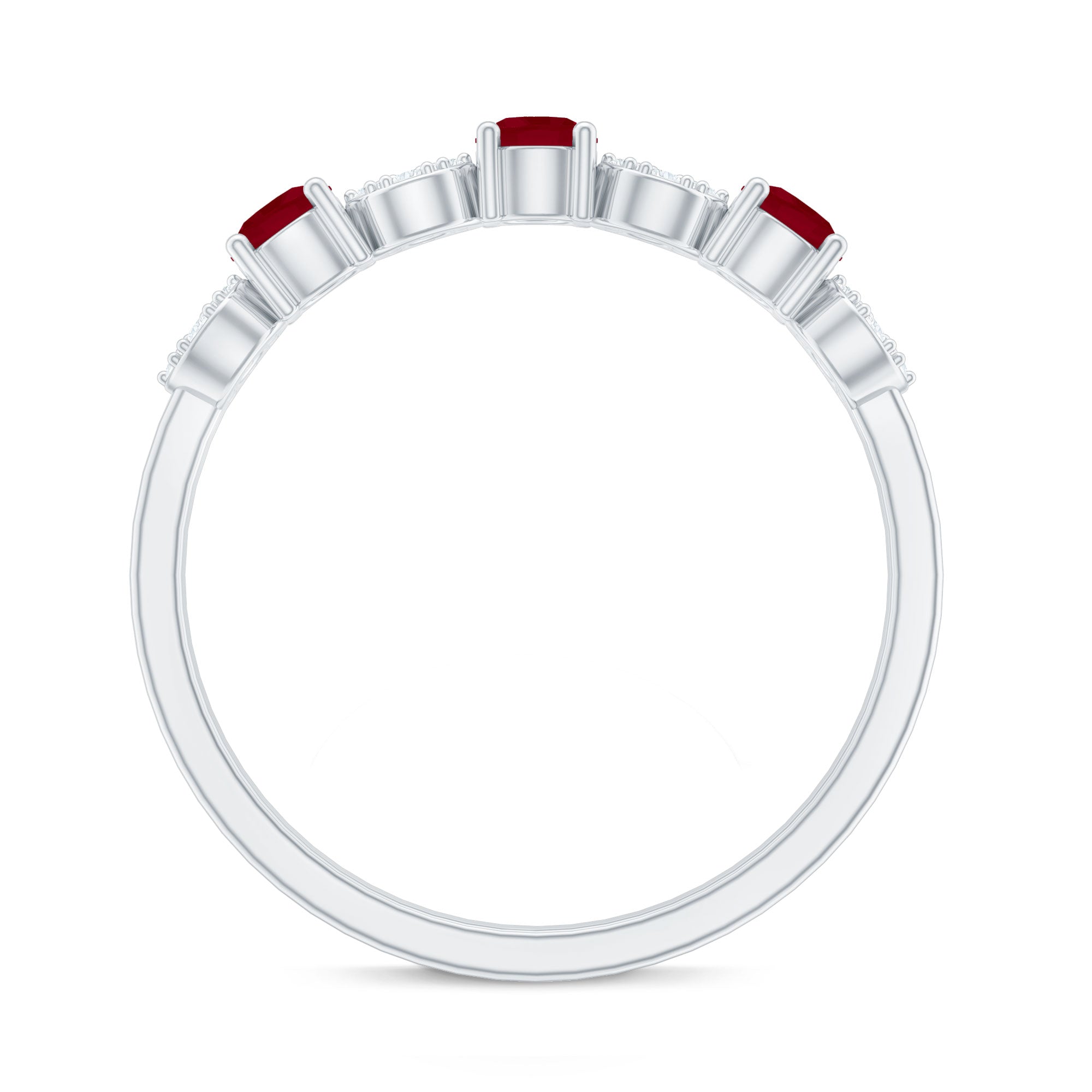 Genuine Ruby Half Eternity Ring with Diamond for Women AAA - Rosec Jewels