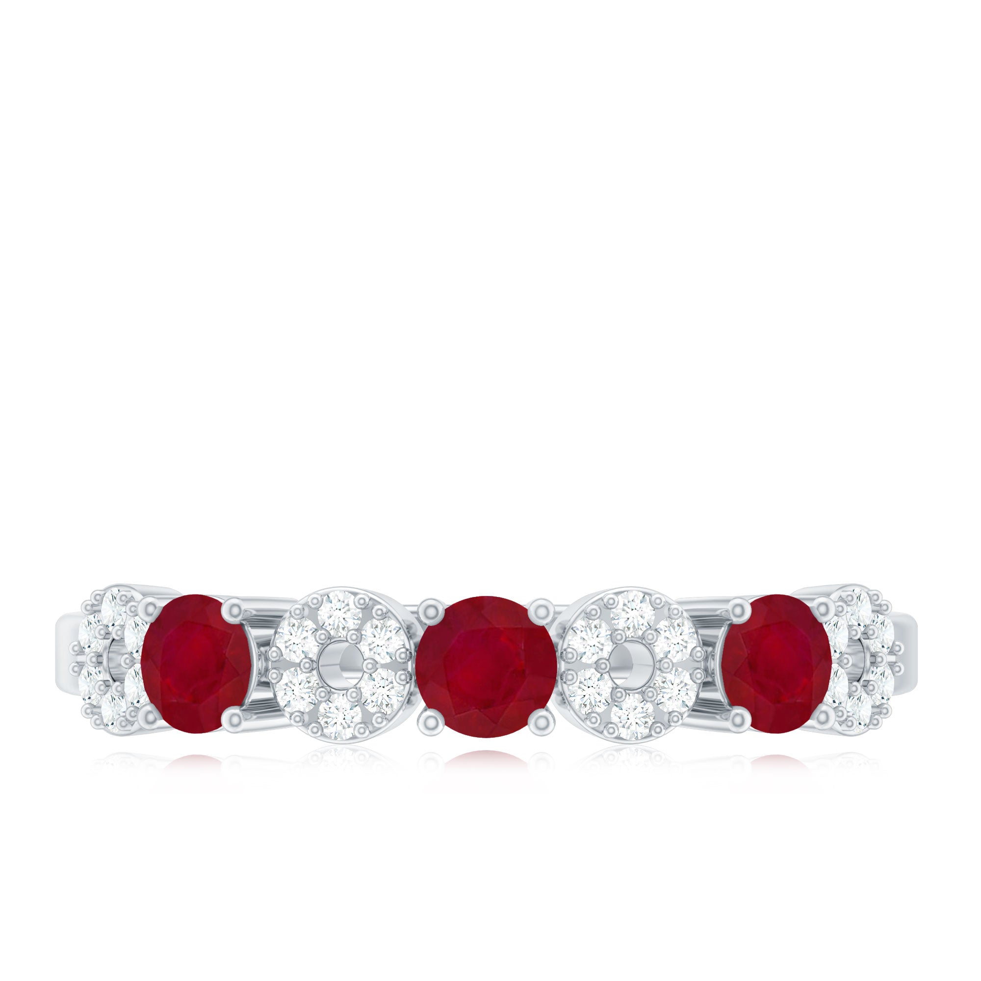 Genuine Ruby Half Eternity Ring with Diamond for Women AAA - Rosec Jewels
