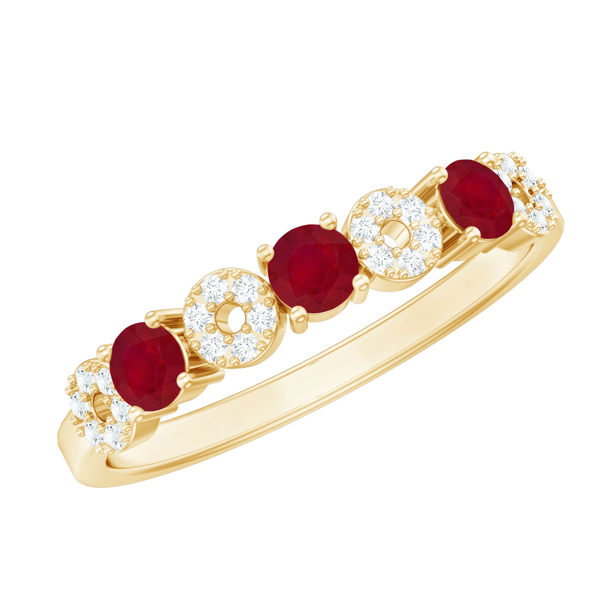 Genuine Ruby Half Eternity Ring with Diamond for Women AAA - Rosec Jewels